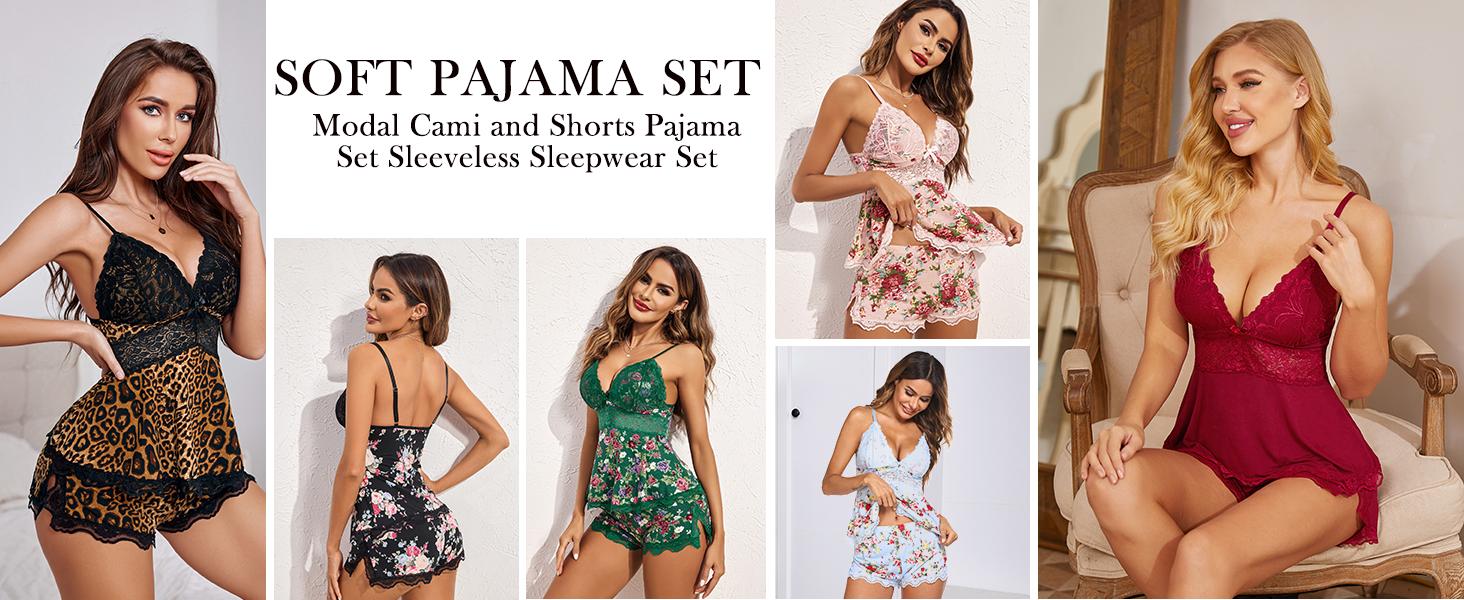 Avidlove Women's Elegant Camisole Set with Floral Lace Cups & Adjustable Spaghetti Straps Soft Modal Fabric Pajama Set for Holiday & Daily Wear Casual Drawstring Pajamas Set SpringStatements