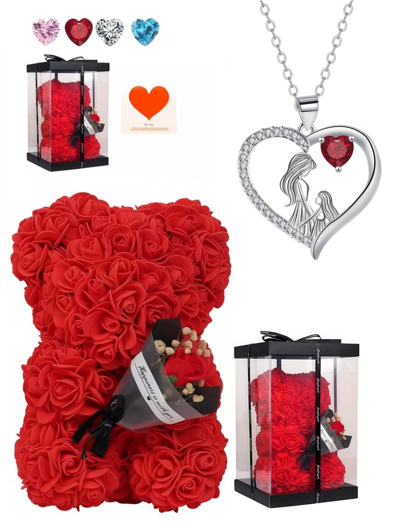 Pink Heart Shadow Exquisite heart-shaped fashion luxury gem necklace for mother and daughter.Paired with a preserved rose & teddy bear gift box.Perfect mysterious gift for festivals, birthdays, Valentine's Day, Mother's Day and Christmas.