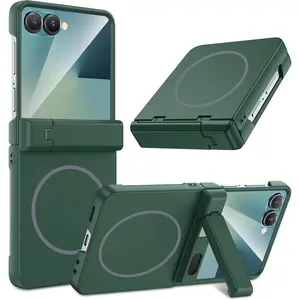 for Z Flip 7 Magnetic Case, with Hidden Kickstand & Compatible with MagSafe & Hinge Protection & Built-in Screen Protector Phone Cover for Samsung Galaxy Z Flip 7, Green (Magnet)