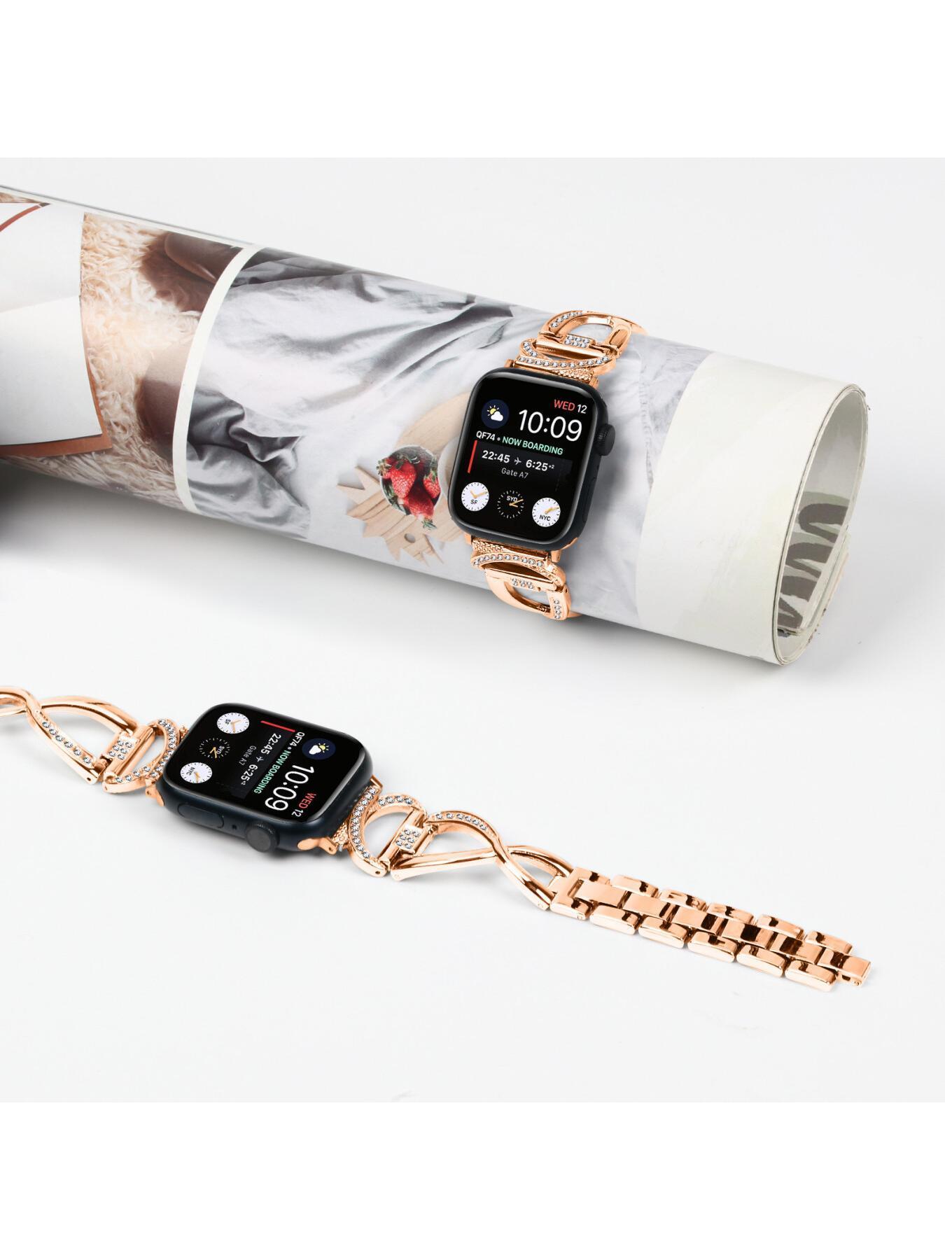 Diamond-encrusted metal watch strap compatible with Apple Watch, suitable for Apple Watch Series 1 to 11 smartwatches