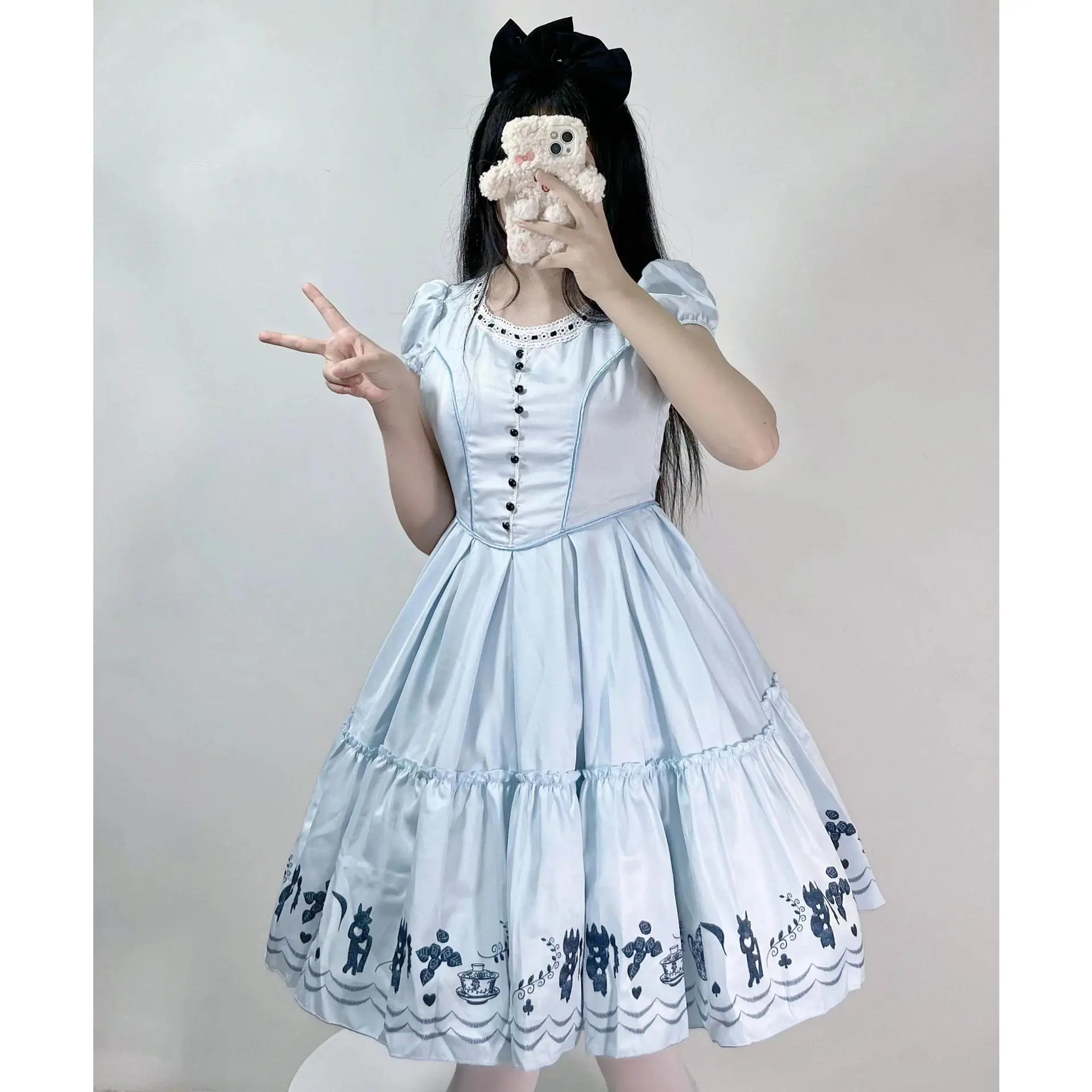 Halloween Alice Fantasy Wonderland Kingdom Japanese Blue Cute Women's Maid Cosplay Costume Short Sleeves Lolita Princess Dress