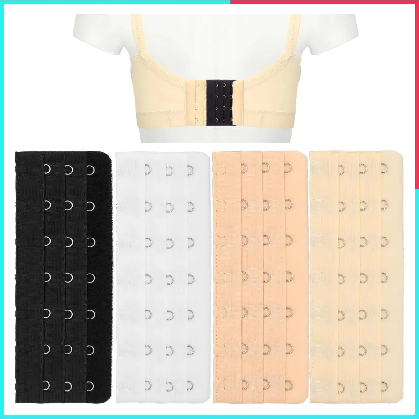 4Pcs 7 Hook Bra Extenders Elastic Extension Straps Kit Comfortable Breathable for Women Lingerie Accessories