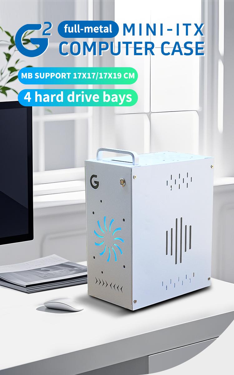 Mini Itx Computer PC Desktop Case, Home Use 2 Bay Nas Box, Compact Portable Handheld, Includes Accessories Screws Switch Handle Foot Pads