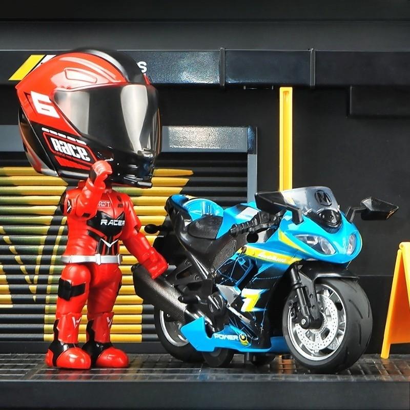 Alloy Motorcycle Rider Transforming Robot Keychain Figures, Motorbike Helmet Figure Model Ornament, Boys' Gift, Unique Collectible Item, Keyrings For Keys