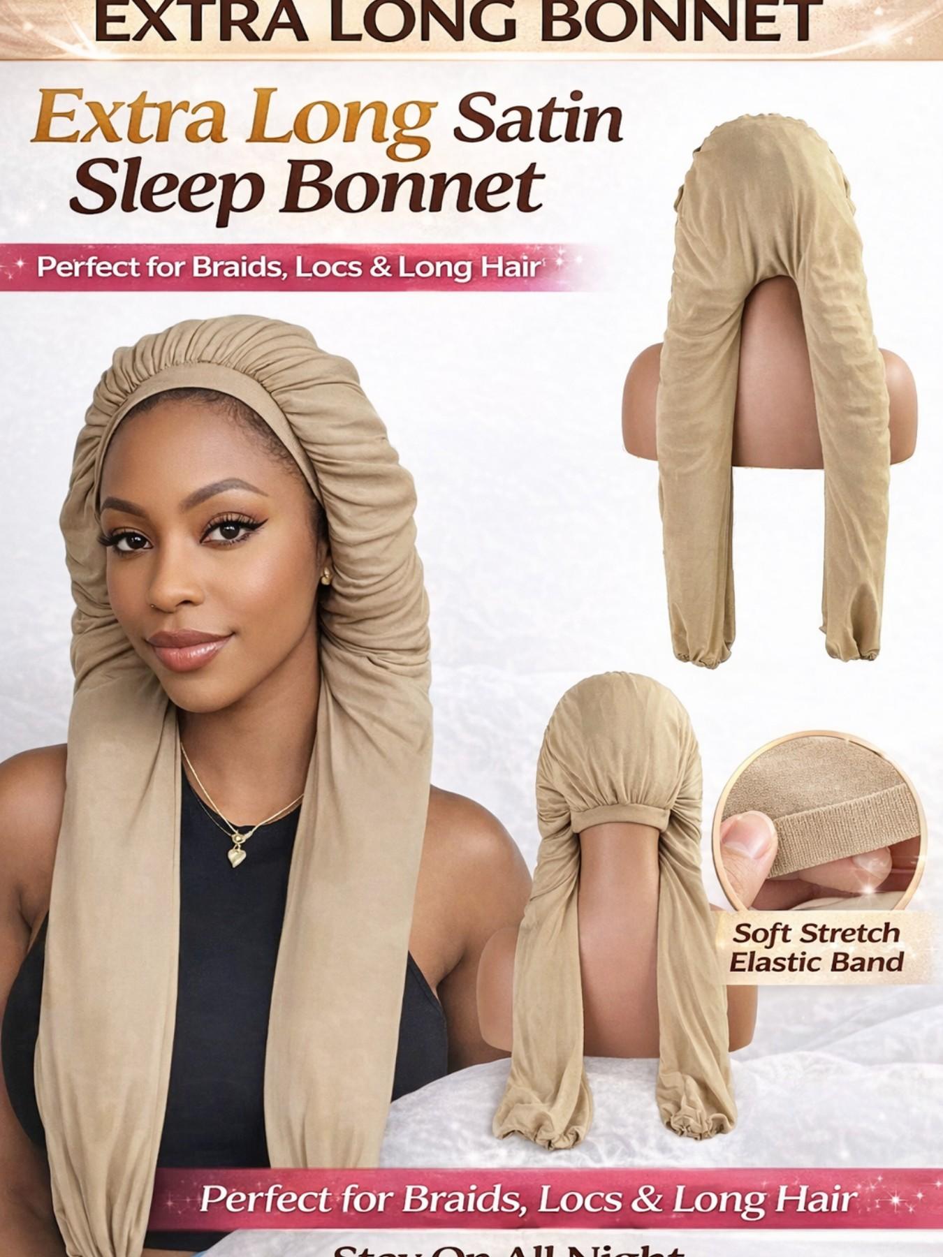 2-In-1 Breathable Long Hair Sleep Cap with Satin Bonnet, Soft Protective Crochet Hair Net, Lightweight Overnight Hair Cover for Braids, Locs & Curly Hair