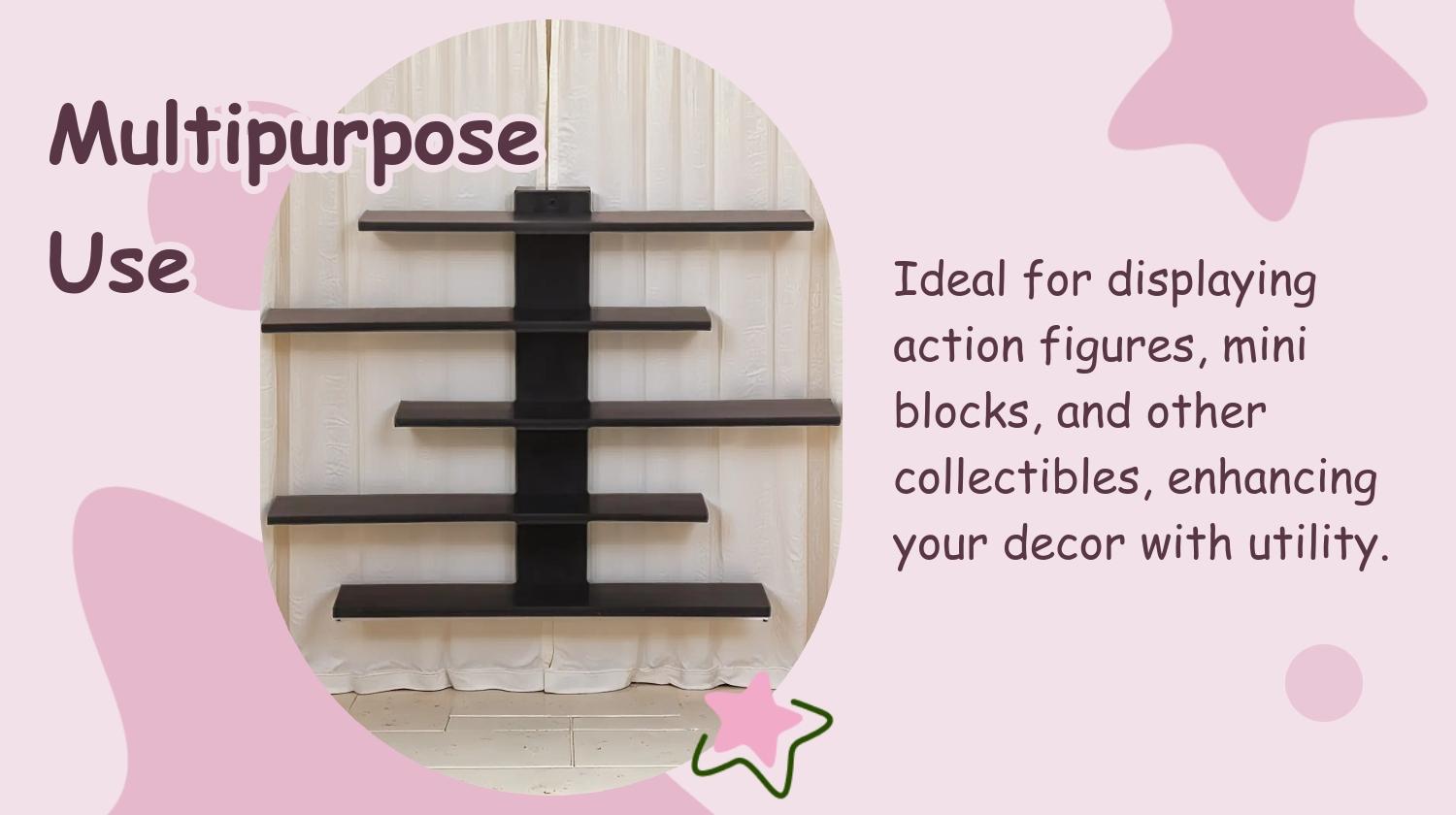 Adjustable Wall-Mounted Display Shelf, Wall Shelf Unit, 5 Layers Storage Rack for Action Figures, Mini Blocks, Collectibles, Modern Home Decor Organizer