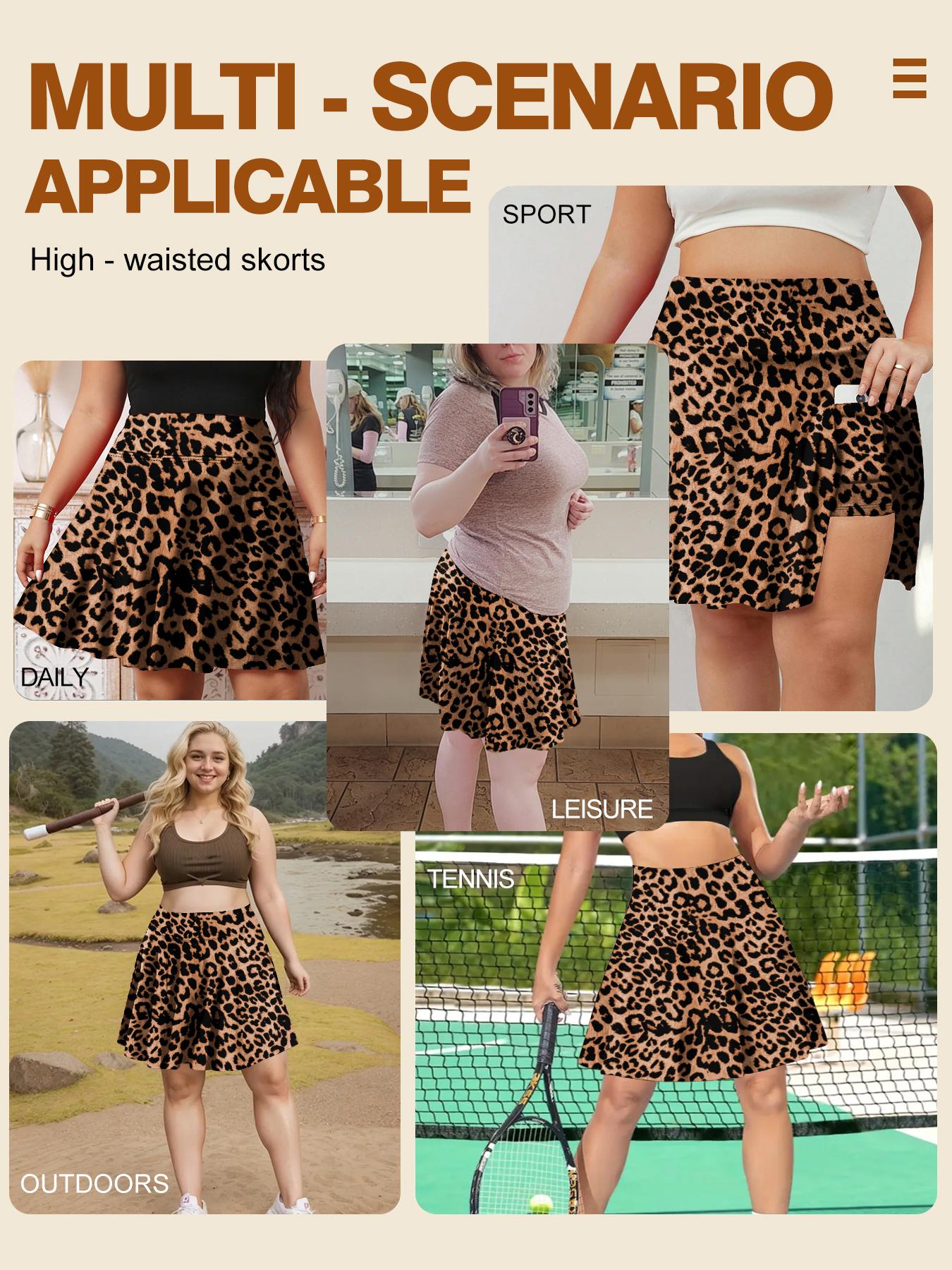 【Plus Size】 Leopard Print Pocket Design Skorts, Skort With Pockets, Casual Comfy Breathable Skort for Daily Wear, Women's Bottoms for Summer