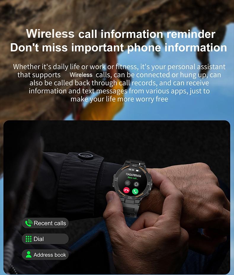Outdoor smart watch, 1.53-inch touch screen wireless calling, with over 100 sports modes and watch faces, AI voice assistant, compatible with Android and iPhone, flashlight function, fitness watch wearable device, ceramic resin strap waterproof watch.