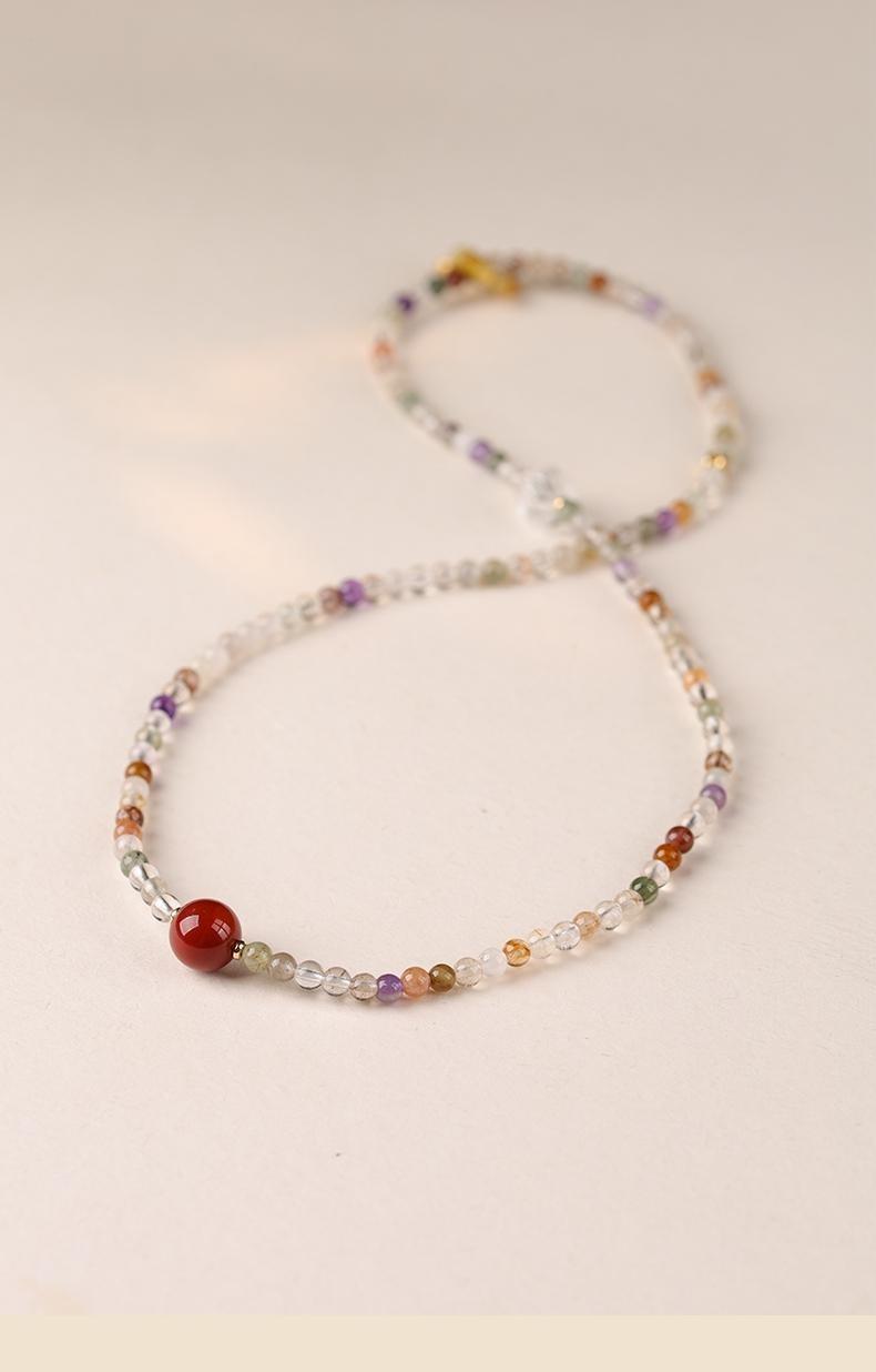 [Multi Treasure Blessing] crystal bracelet, black gold super seven white crystal golden tiger eye red agate, unisex, daily wear gift, natural stone mix, all round good luck wealth blessing symbol