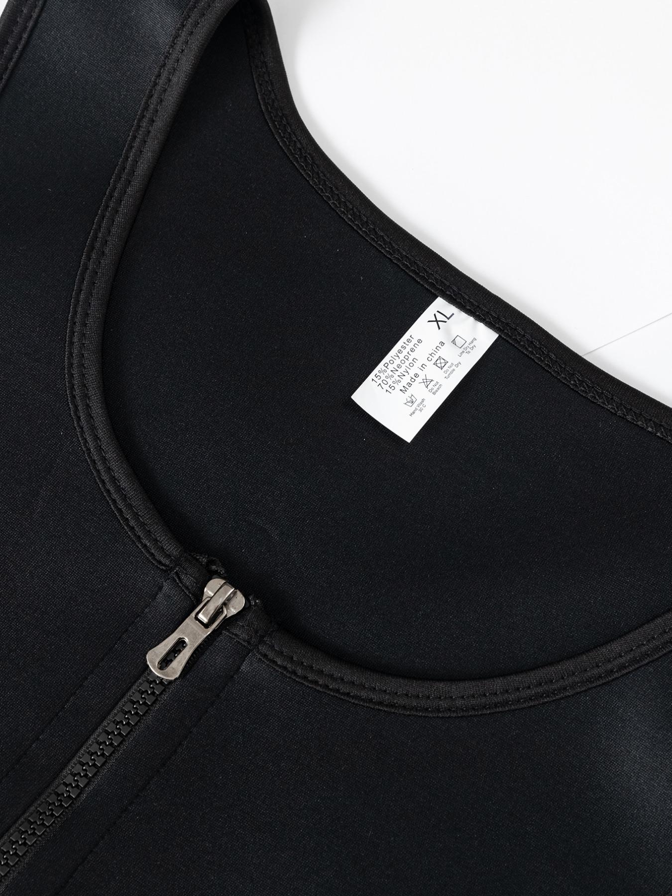 Men's Solid Zip Front Waist Trainer, Adjustable Body Shaper Vest, Shaping Vest, Workout Gym Exercise Sweat Shirt, Men's Sport & Outdoor Clothing