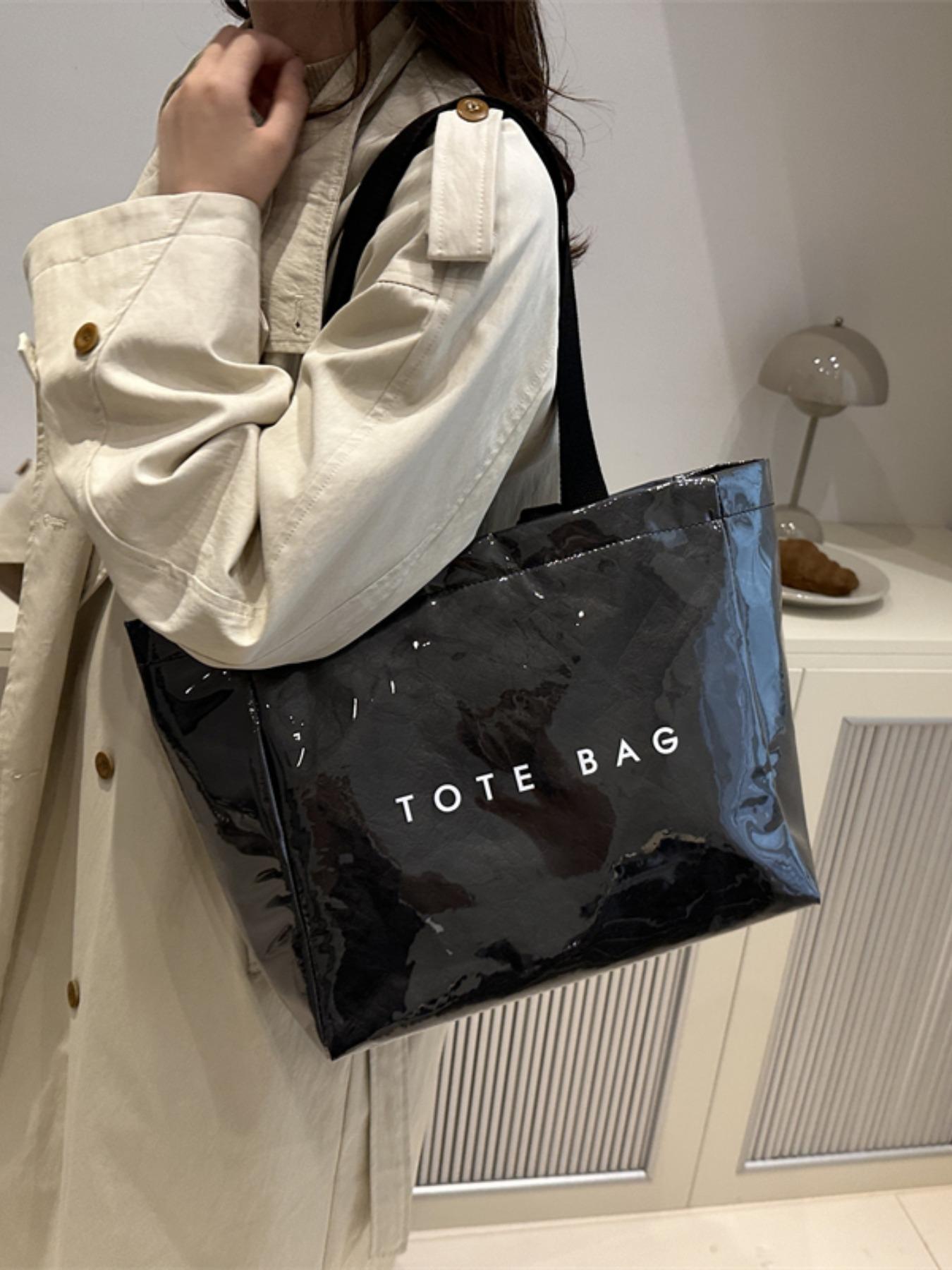 Women's Solid Color Tote Bag Office Work Bag, Fashionable Large Capacity Shoulder Bag for Work & Daily Used, Casual Trendy Versatile High-quality Daily Commuting Bag