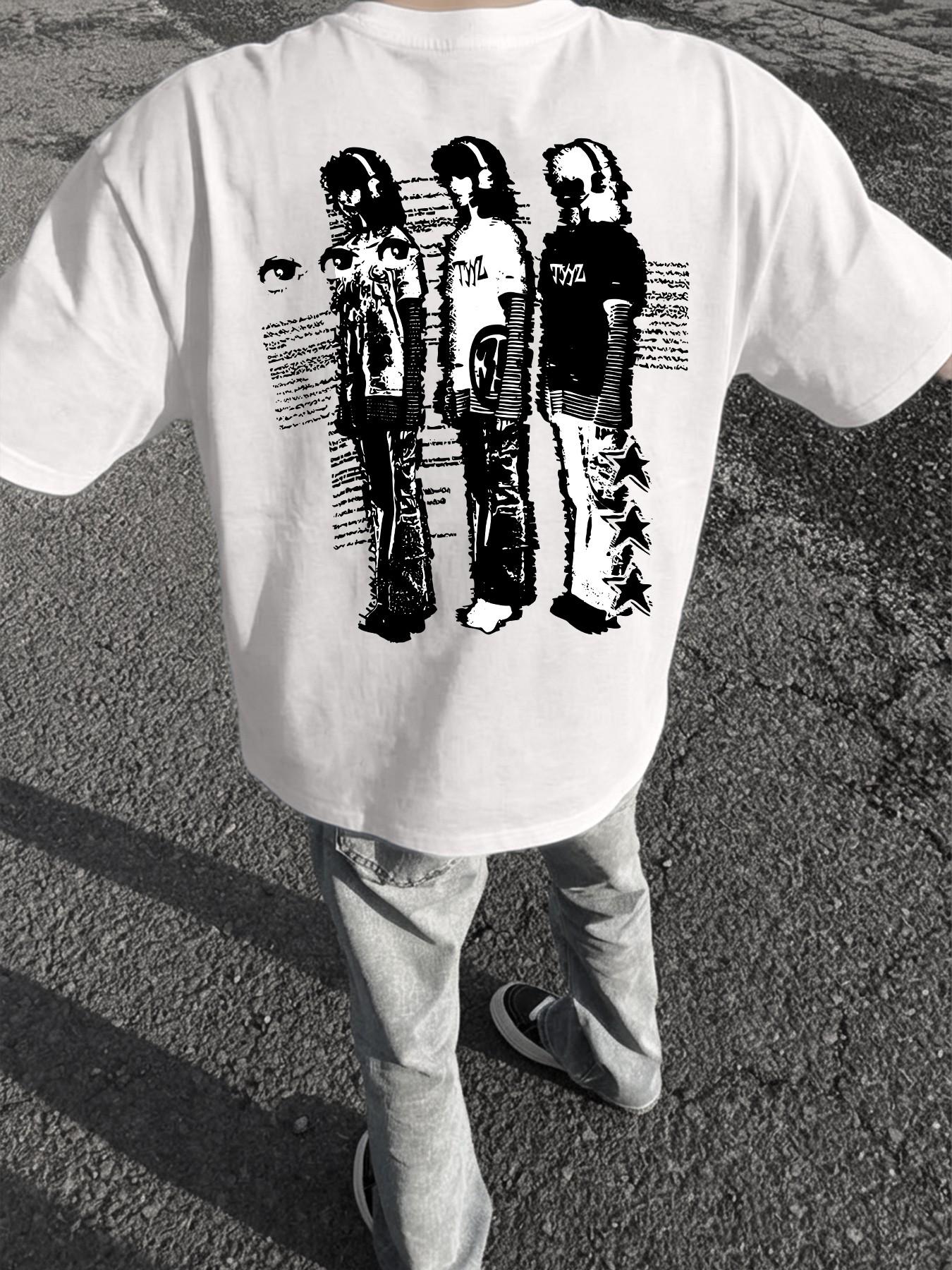 American High Street Dark Vortex Print T-Shirt for Men, 2026 New Oversize Loose Short Sleeve, Heavy Metal Style Streetwear