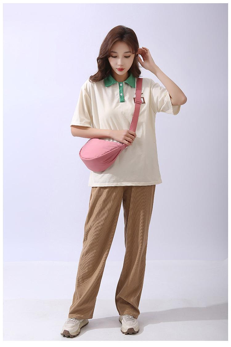 Solid Color Women's Portable Shoulder Bag Simple Female Nylon Cloth Padded Crossbody Bags Travel Purse Handbags Messenger Bag