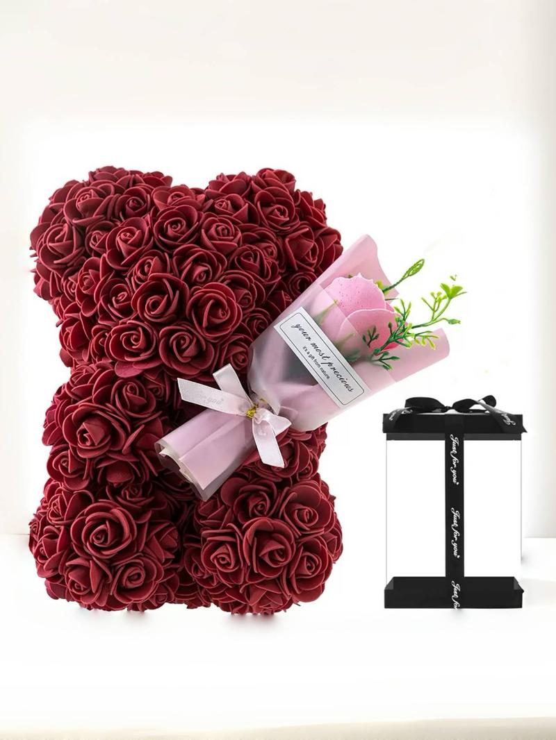Handmade Eternal Flower Rose Teddy Bear Gift Box, Ideal for Couples, Valentine's Day, Anniversary, Birthday, Halloween, Christmas