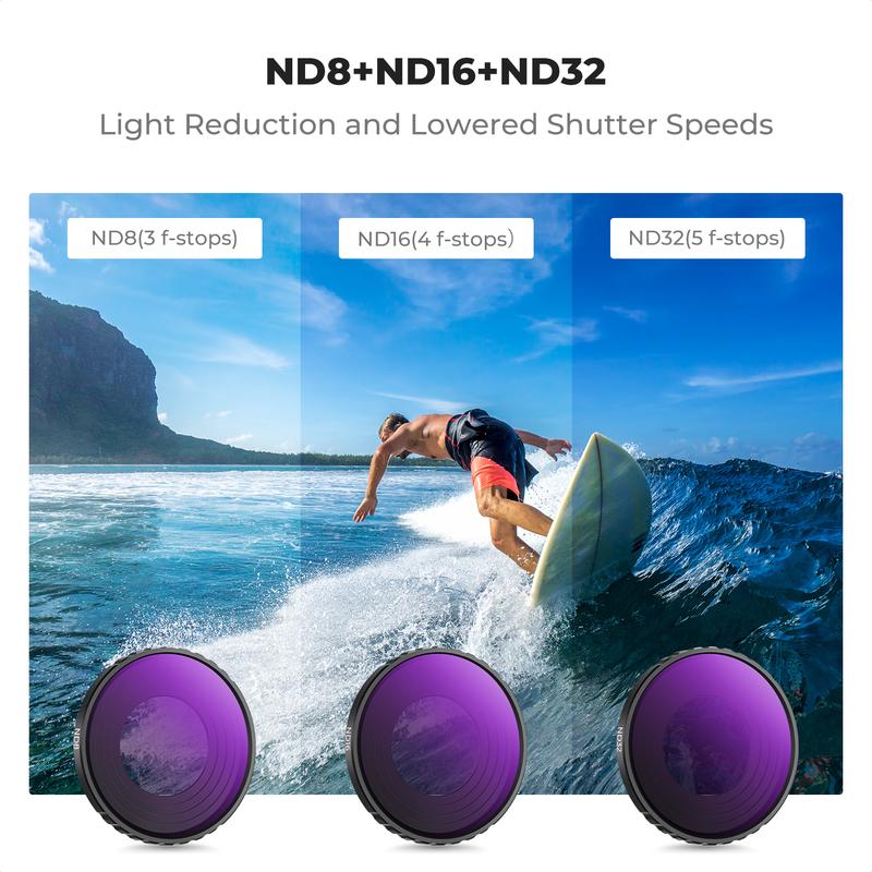 K&F Concept ND PL Filter Kit Compatible with DJI Osmo Action 5 Pro/Osmo Actioin 4, 4 Pack CPL ND8 ND16 ND32 Screw On Polarizing Neutral Density Filter, HD Optical Glass/Multi-Coated/Metal Frame