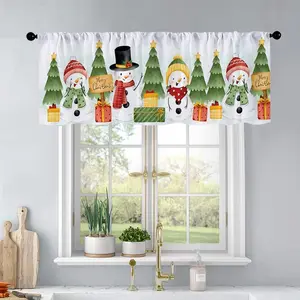1Pc Christmas And New Year Printed Kitchen Curtains Cute Christmas Snowman And Christm Curtains Curtain Valance Living Room Bedroom Bathroom Home Decor 54X18 Inch