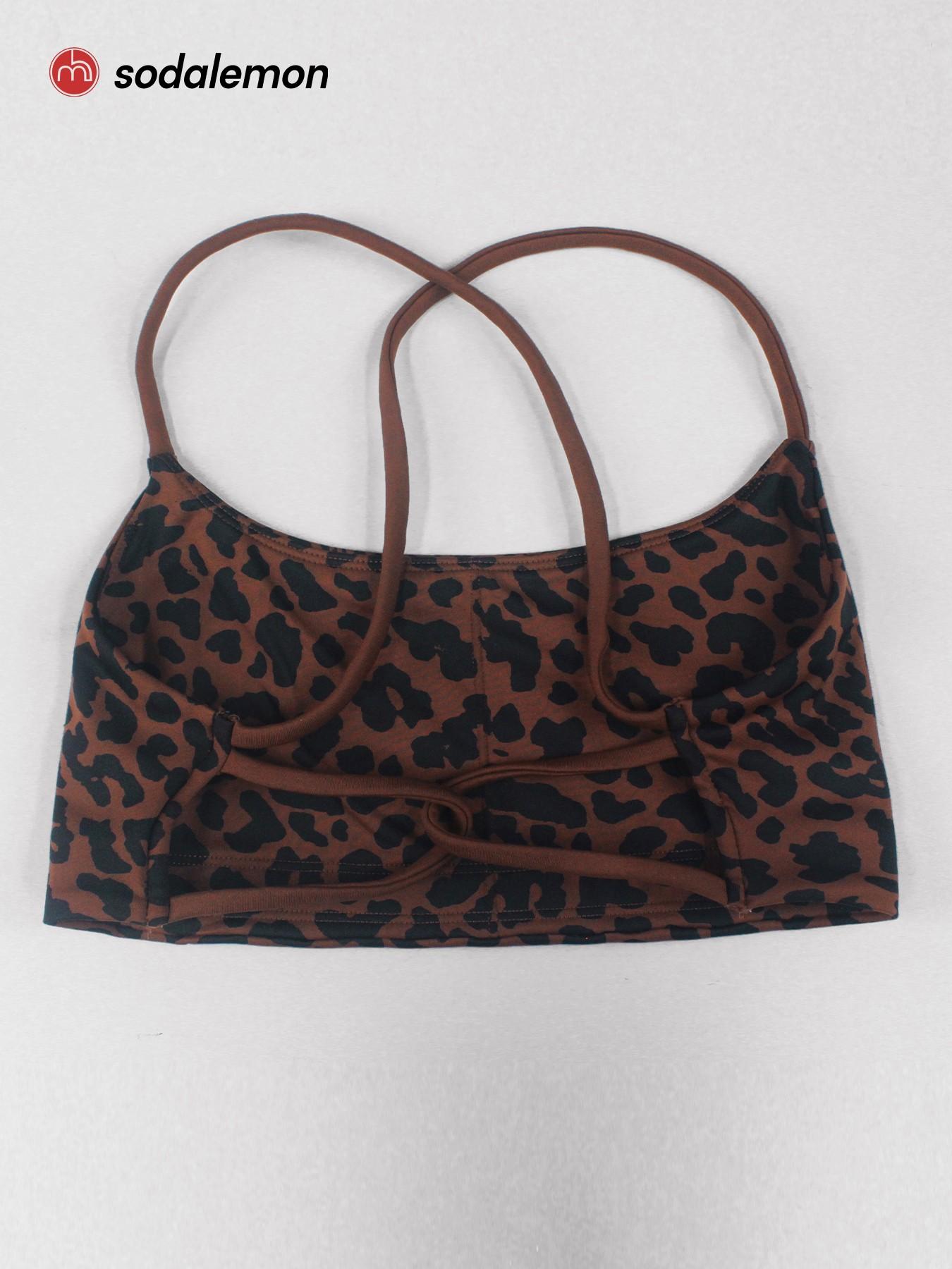 Women's Leopard Print Elastic Workout Set, Backless Sports Bra and Pants, Stylish Fitness Set for All Seasons, Backless Gym Clothes