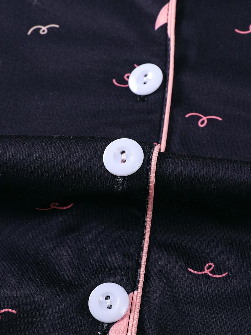 Sweet Bow Print Kids Pajama Set, Base Fitted Short Sleeve Top & Elastic Waist Shorts, Casual Home Wear for Girls