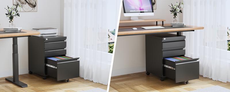 Letaya 3 Drawer Mobile File Cabinet with Lock Under Desk Metal Filing Cabinets for Home Office Organizer Letters Legal A4 Black Storage