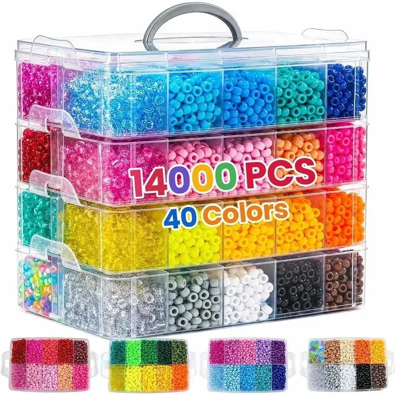 14000Pcs Pony Beads Kit, 40 Colors Rave Kandi Beads for Bracelet Making Kit with Glow Beads Bulk for Hair Braiding Large Hole DIY Keychain Jewelry Making Craft Kits (Jumbo Kit, 9.2LB),sohochic