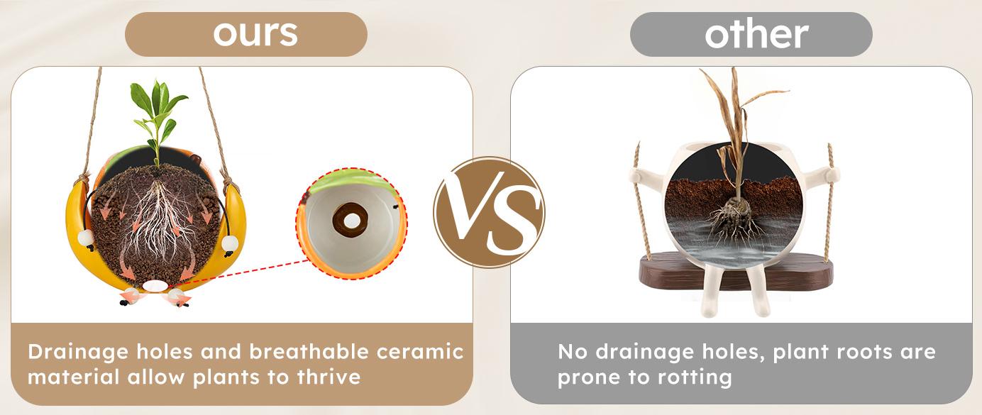 Cute Hanging Plant Pots: Planter Gift for Plant Lover - Swinging Smiley Succulent Ceramic Pot with Drainage Hole for Indoor Outdoor Christmas Gift Cute Hanging Plant Pots: Planter Gift for Plant Lover - Swinging Smiley Succulent Ceramic Pot with Drainage Hole for Indoor Outdoor Christmas Gift