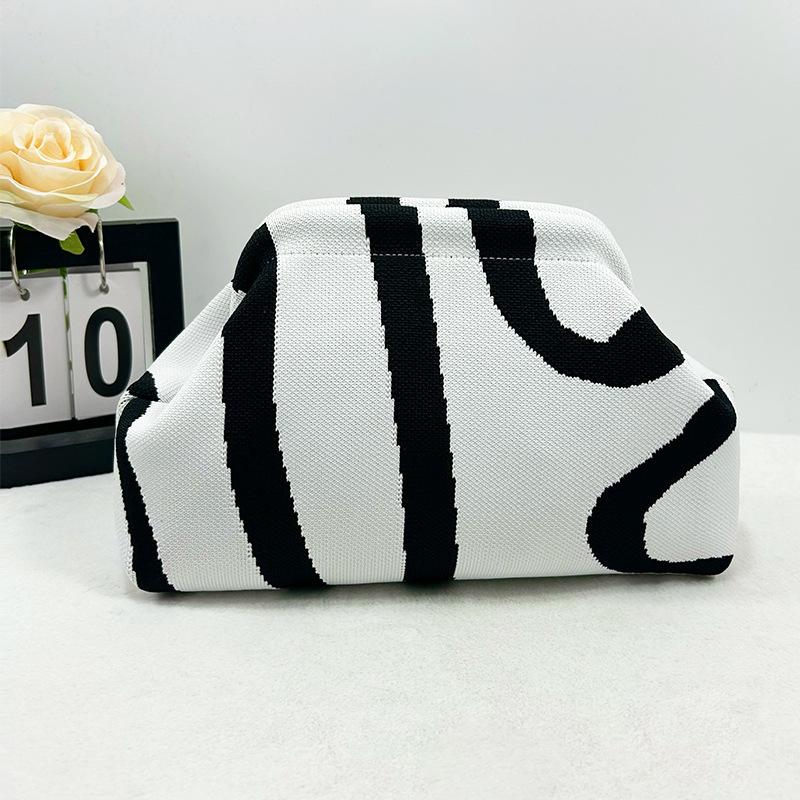 Crochet Shoulder Bag, Women's Vibrant Stripe Cloud Pouch, Slouchy Dumpling Beach Bag for Party and Travel, Bag For Purchase,camping essentials tiktokshopbacktoschool