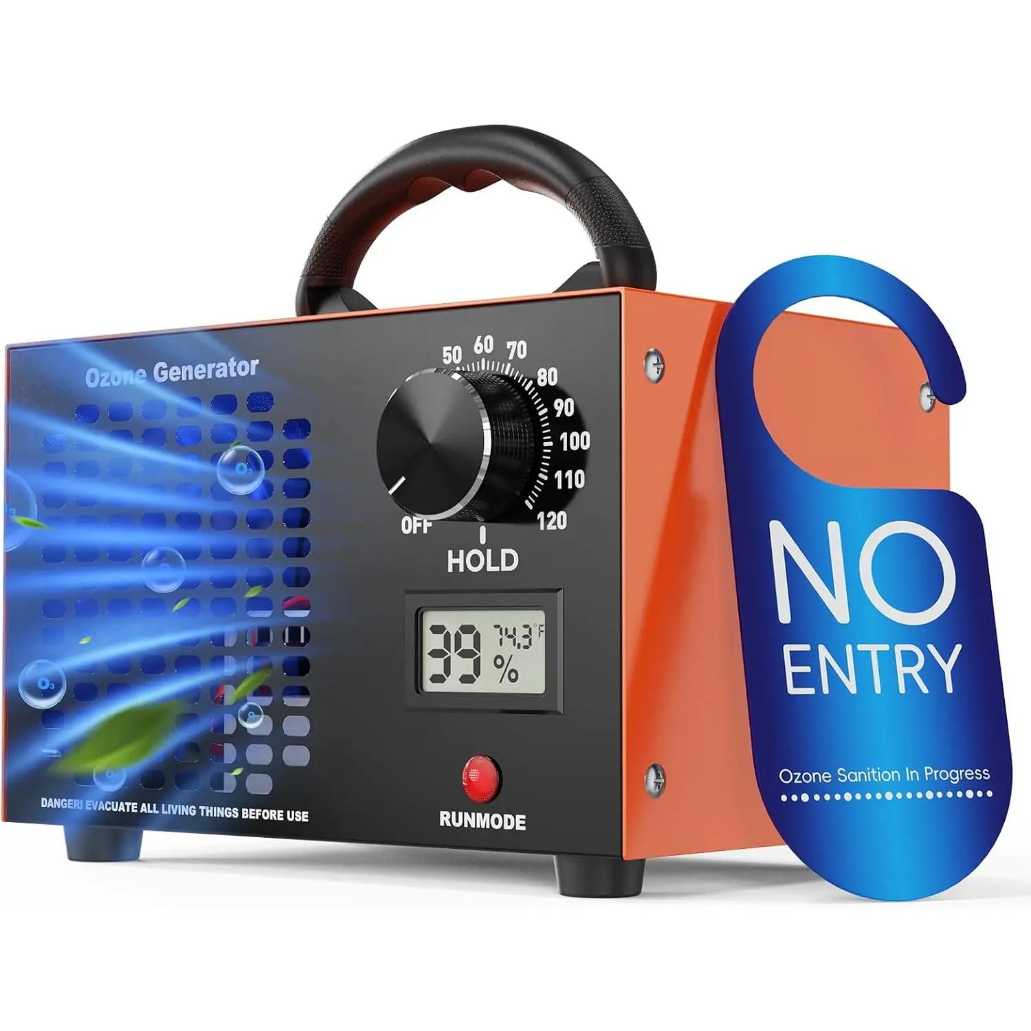 Ozone Generator 160,000mg/H with Temp/Humidity Display - 120 Min Timer O3 Ionizer Air Purifier for Large Spaces (5000 Sq.Ft) - Upgraded Ozone Machine for , Homes, Hotels, Kitchens &  Areas