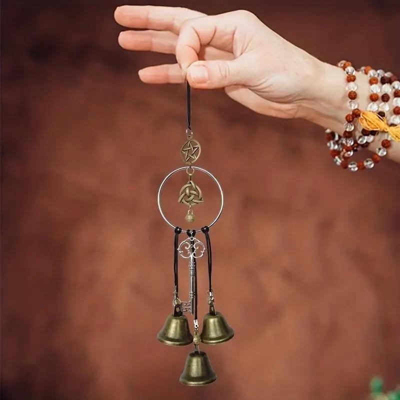 Enchanting Witch Wind Chime, Iron Bell Hanging Decoration, Key Included, Half-Moon Design, Outdoor Home Decor Gift for Women