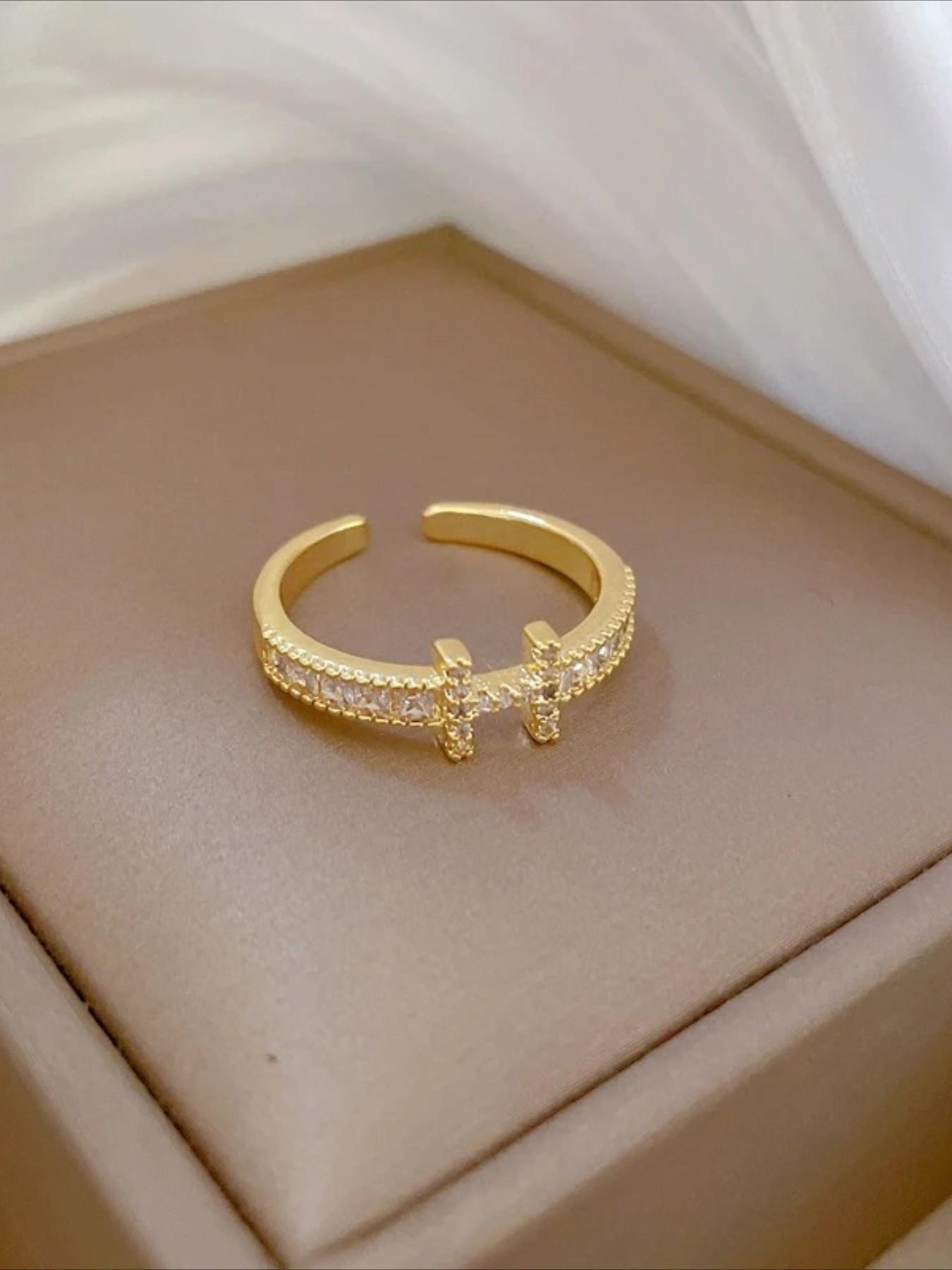 Elegant Copper Zirconia Open Ring for Women, Simple Style Daily Commute Accessory, Versatile Gift for Her, Gift Jewelry