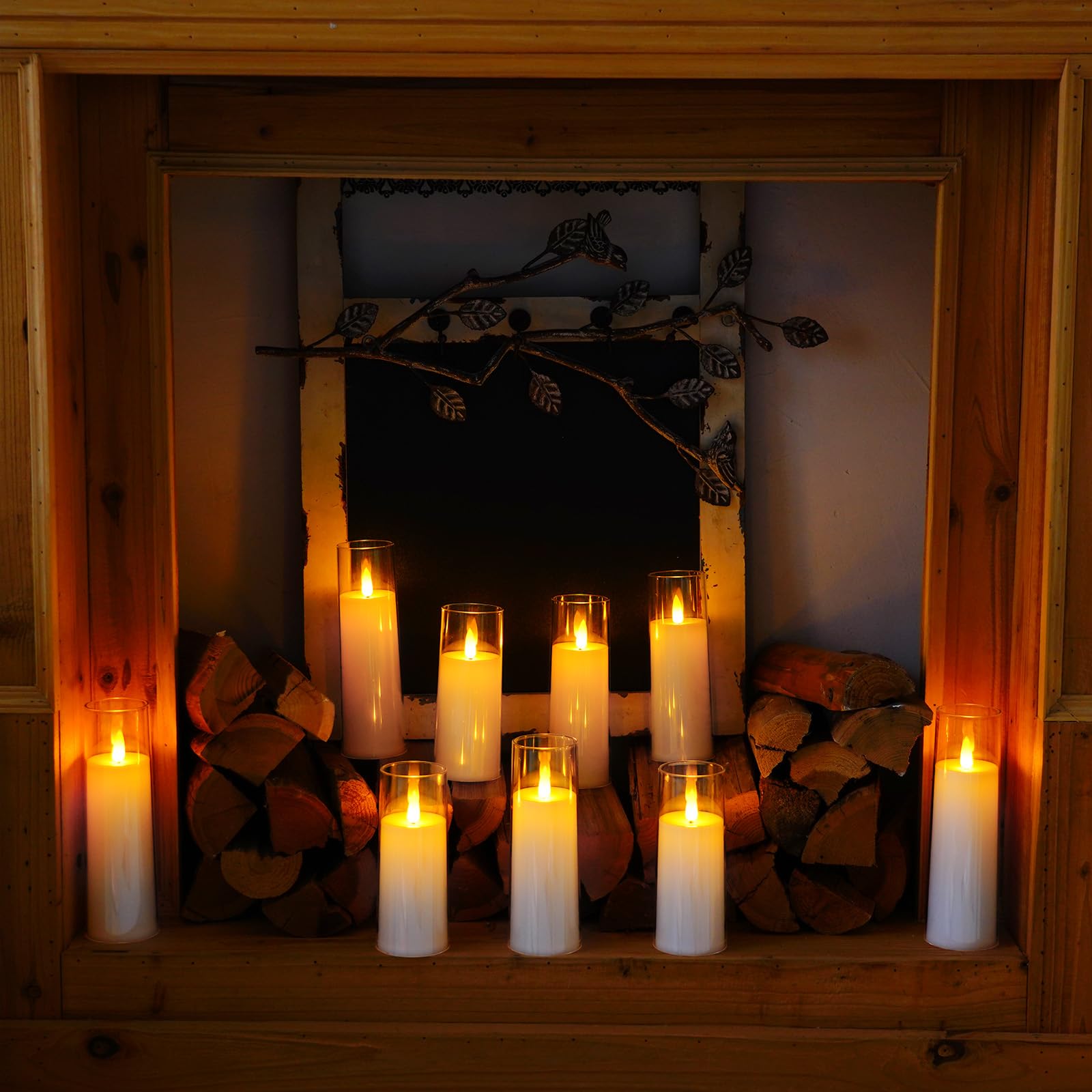 Pure White Acrylic Flameless LED Candles Set of 9 - Battery-Powered with Remote Control & Timer, Safe Contemporary Electric Fake Candles, Nightstand Lights for Room Decor, D2.2xH5"-7", No Wiring (Suitable for House, College Dorm, Living Room Use)
