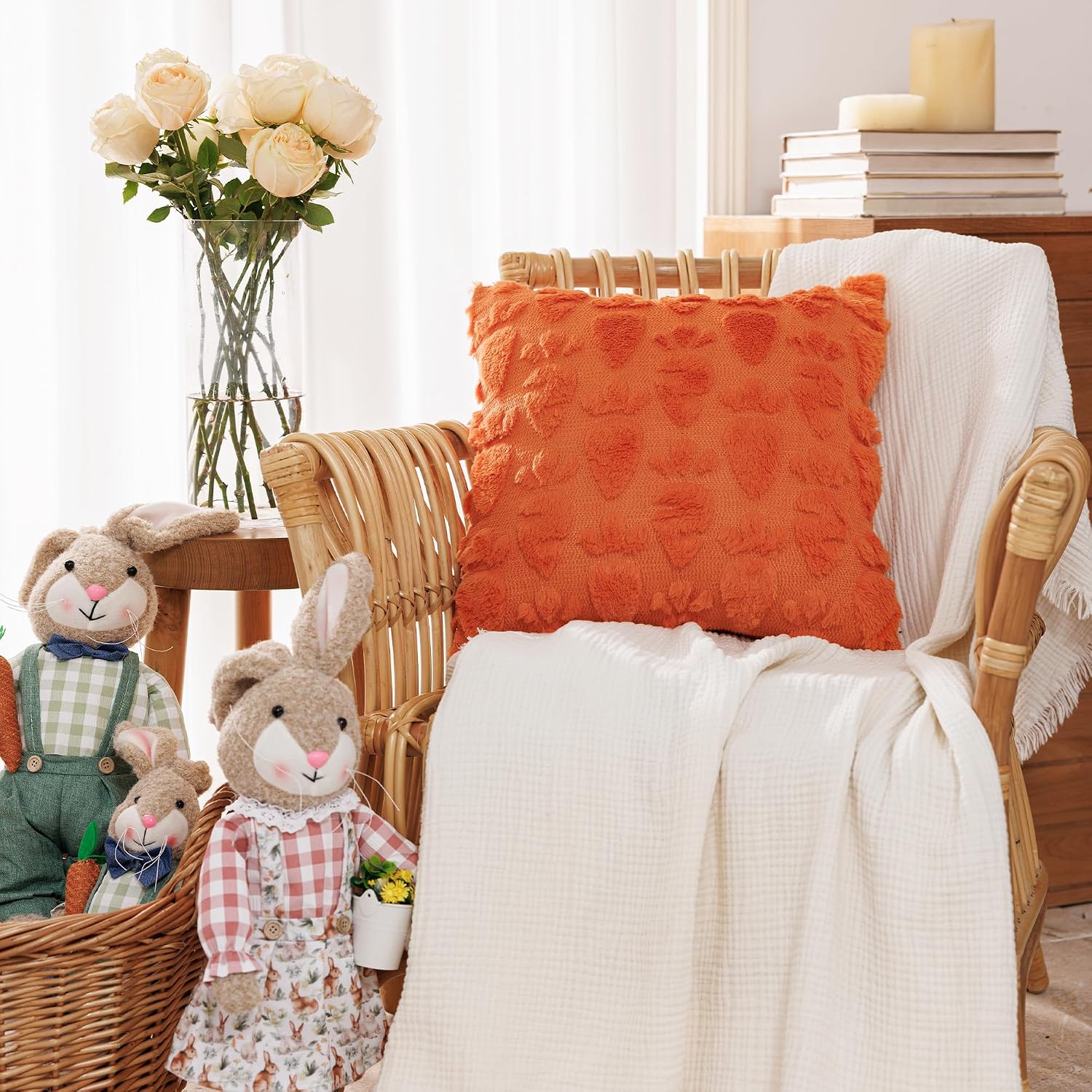 Easter Pillow Covers 18x18 inch, Set of 2 Soft Faux  Orange Carrot Throw Pillowcases for Bedroom Sofa Couch Living Room Spring Happy Easter Decorations