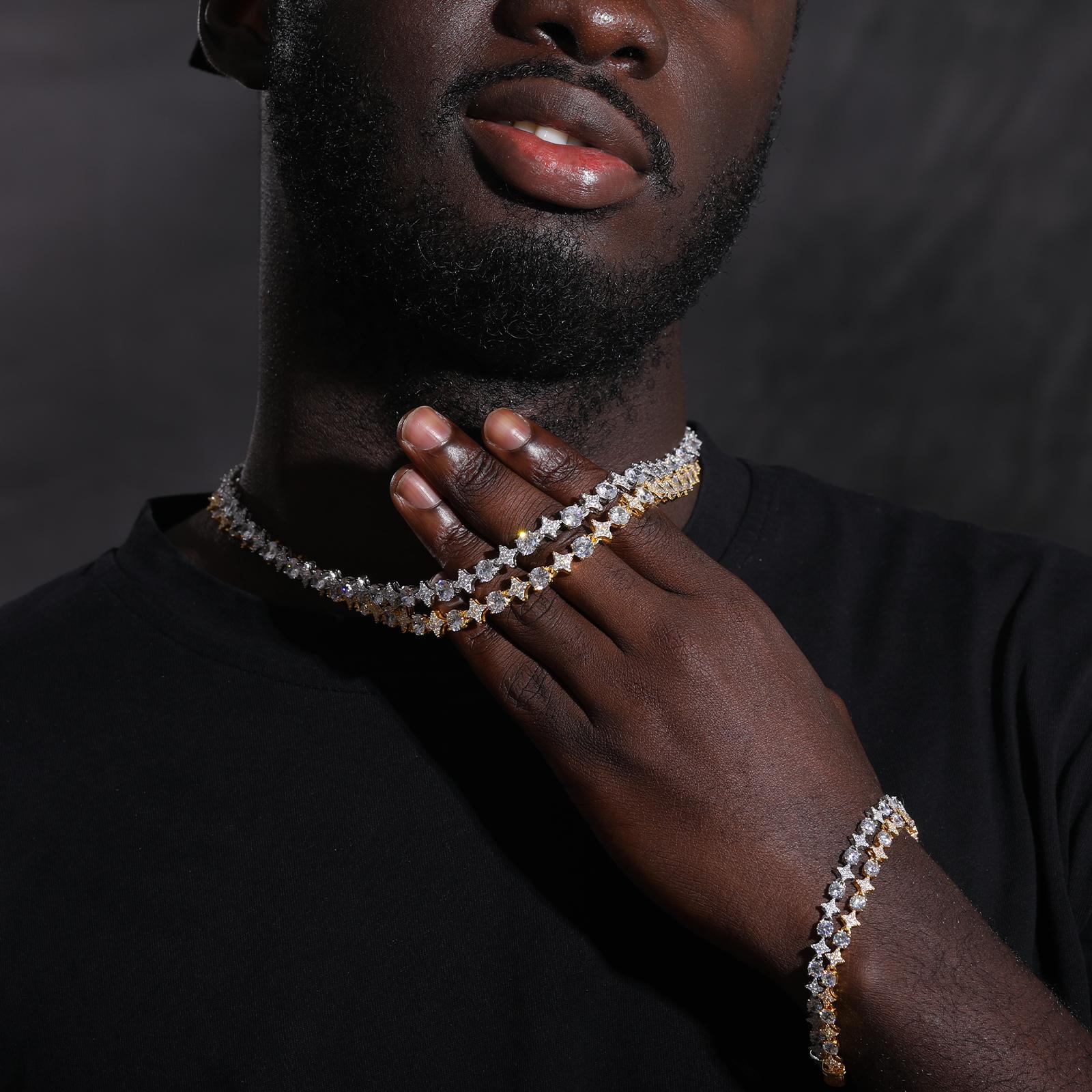 【#NS9250037】8mm S925 Sterling Silver Star Round Tennis Chain Necklace For Women New Design Iced Out Hip Hop Fine Jewelry for Christmas