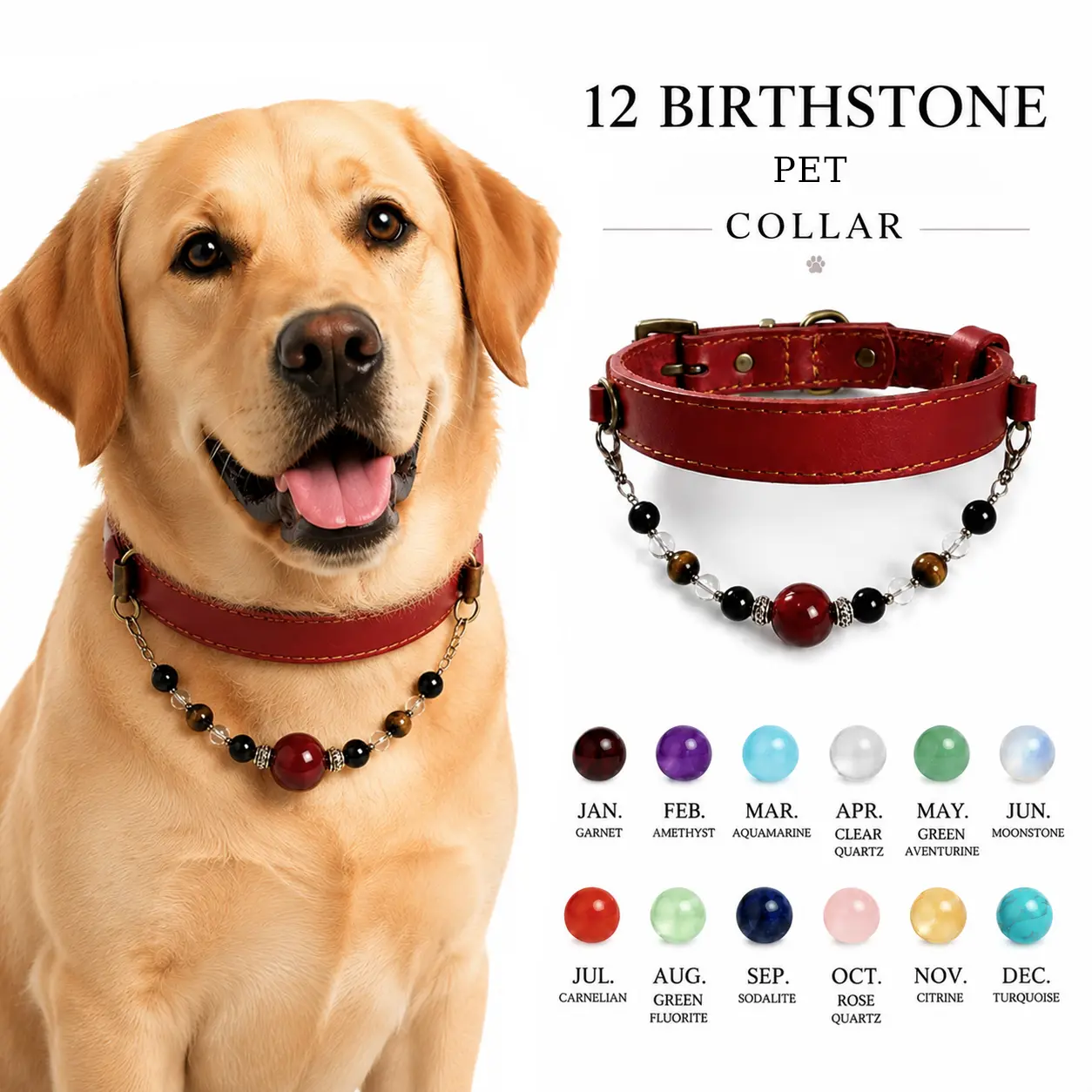 Unisex 12 Birthstone Crystal Handmade Pet Collar Necklace, Human-Pet Twin Set Jewelry, Non-Natural Crystal Accessory, Thoughtful Gift Idea, Crystals