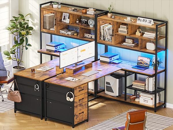 SEDETA 58-Inch L-Shaped Computer Desk with Storage, LED L-Shaped Gaming Desk with Storagefor Home Office Furniture Gaming