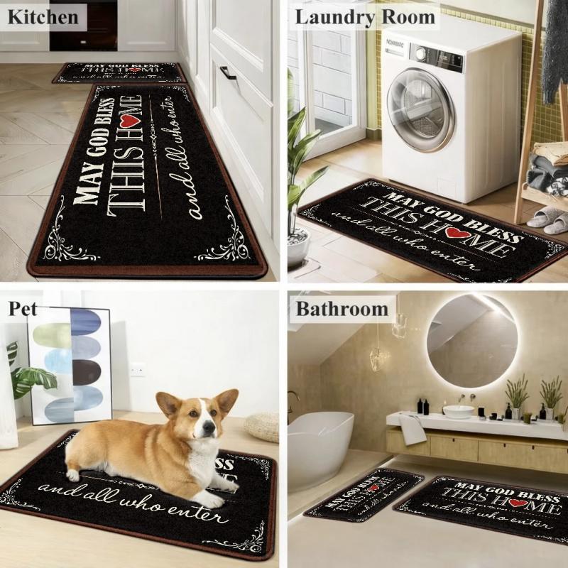 God Bless This Home Christian Inspirational Doormat Flannel Surface Non Slip Rubber Backing Durable Machine Washable Multipurpose Floor Mat Ideal For Indoor Living Room Bedroom Office Bathroom Balcony Corridor Outdoor Porch Home Decor Non-Slip Treads