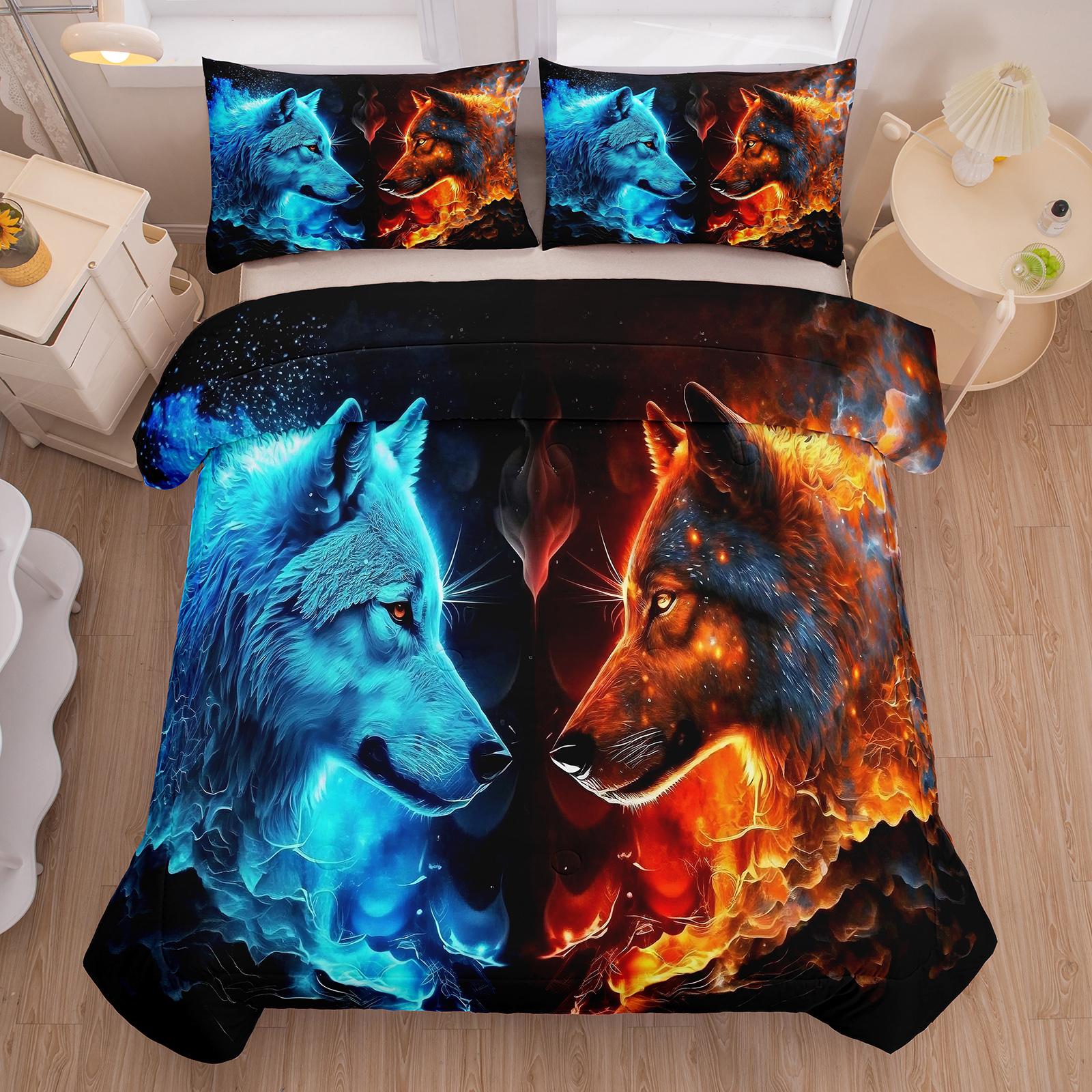 Wolf Pattern Bedding Set, 2/3 Counts/set Including 1 Thin Quilt & 1/2 Pillowcase, Bedding Supplies for Home Bedroom Hotel