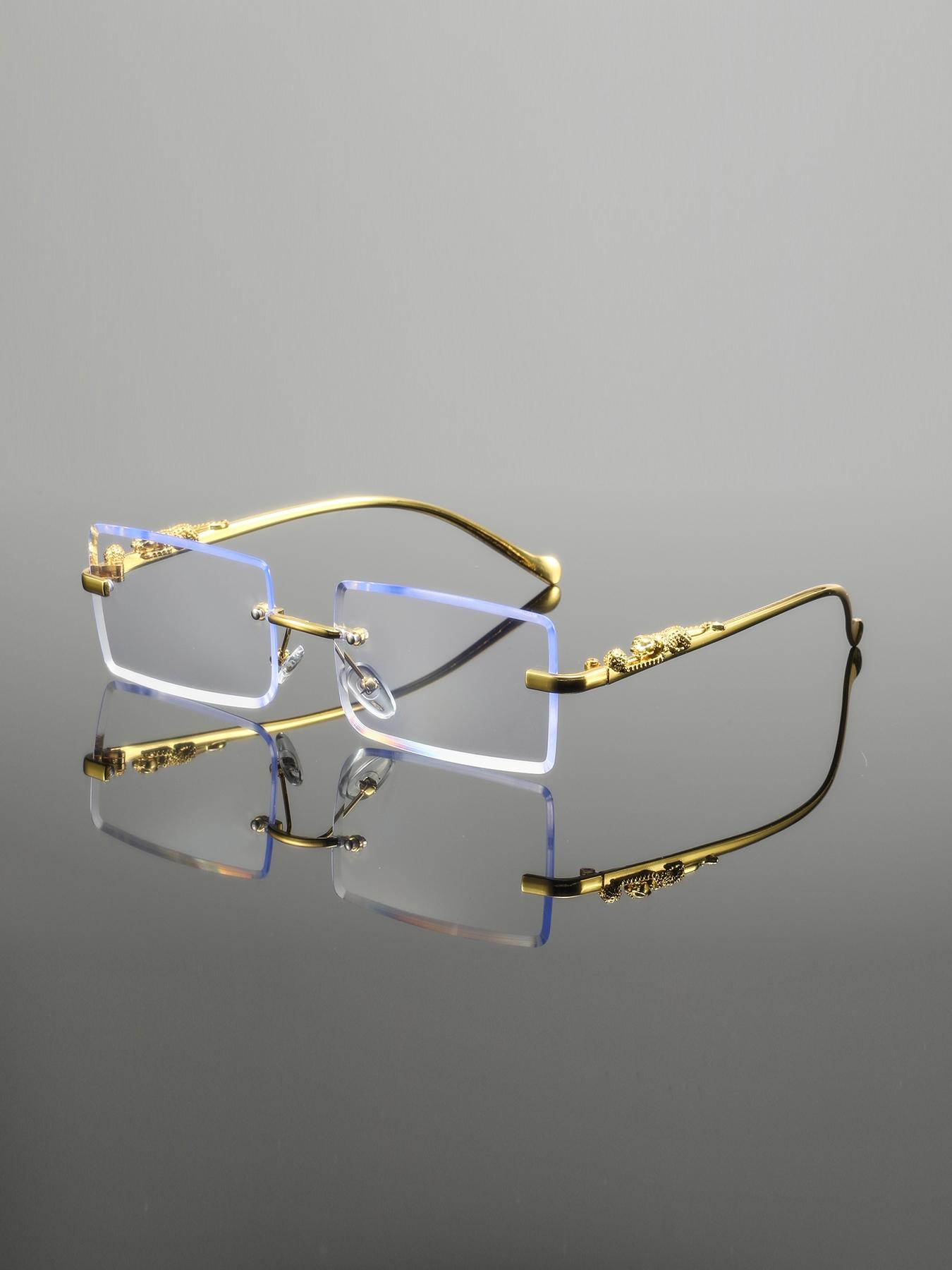 Men's Rimless Square Metal Glasses, Elegant Retro Design, High-End Lightweight Luxury Eyewear, Casual Fashion Accessory for Everyday Use