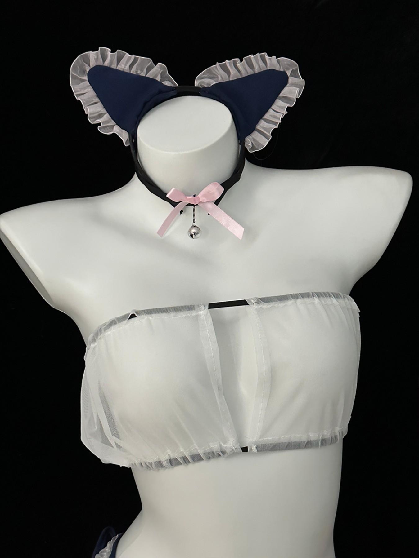 Women's Sexy Underwear Set, Bra, Panties, Apron, Hairband, Sleeve Covers, Neck Ring, Role Play Maid Costume, No Need to Remove Clothing