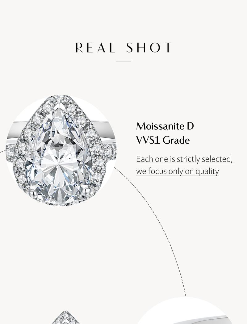 2CT Pear Cut Synthetic Moissanite Rings For Gift 925 Sterling Silver Engagement Wedding Anniversary Ring R062