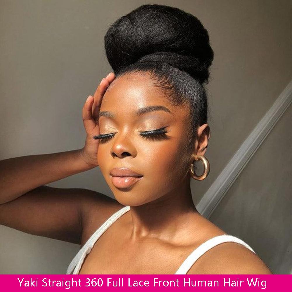 Bling Hair Yaki Straight 360 Full Hd Lace Front Wig 100% Human Hair kinky Straight HD Transparent Lace Front Human Hair Wig For Women 180%