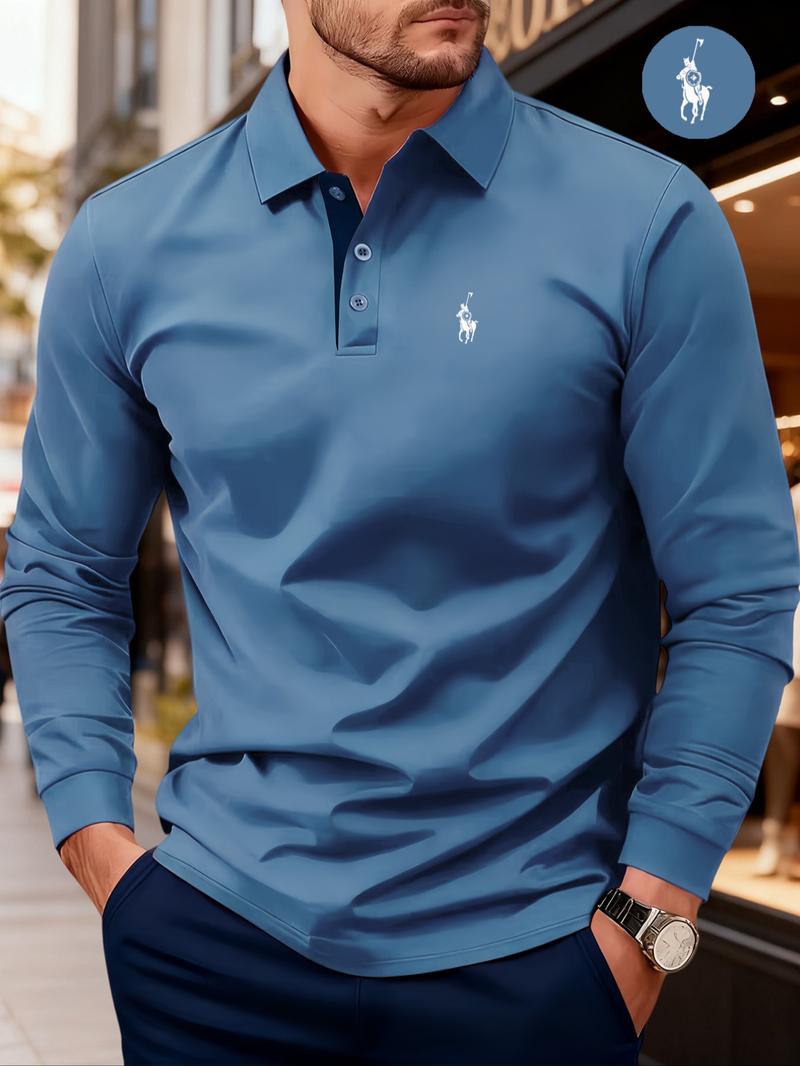 Men's Solid Color Long Sleeve Polo Shirt, High-End Fashion Fabric, Casual Sports Leisure Wear, All Seasons, Golf Outdoor Activity Men's Solid Color Long Sleeve Polo Shirt, High-End Fashion Fabric, Casual Sports Leisure Wear, All Seasons, Golf Outdoor Activity