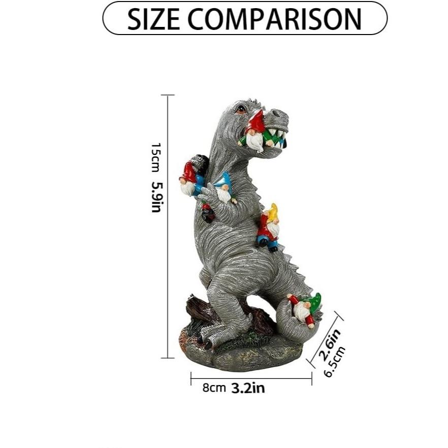 Dinosaur Eating Dwarf Garden Statue, Outdoor Yard Art Decor, Patio Lawn Courtyard Sculpture, Moving Gift for New Home