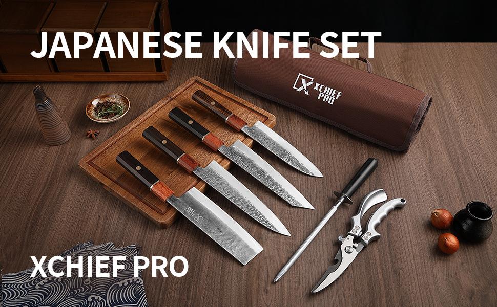 Xchief Pro Japan Knife Set, High Carbon Steel Japan Nakiri Santoku Knife Set, Hand Forged Meat Cleaver Butcher Knife with Accessories for Kitchen, Camping BBQ Knives Set with Bag Xchief Pro Japan Knife Set, High Carbon Steel Japan Nakiri Santoku Knife Set, Hand Forged Meat Cleaver Butcher Knife with Accessories for Kitchen, Camping BBQ Knives Set with Bag