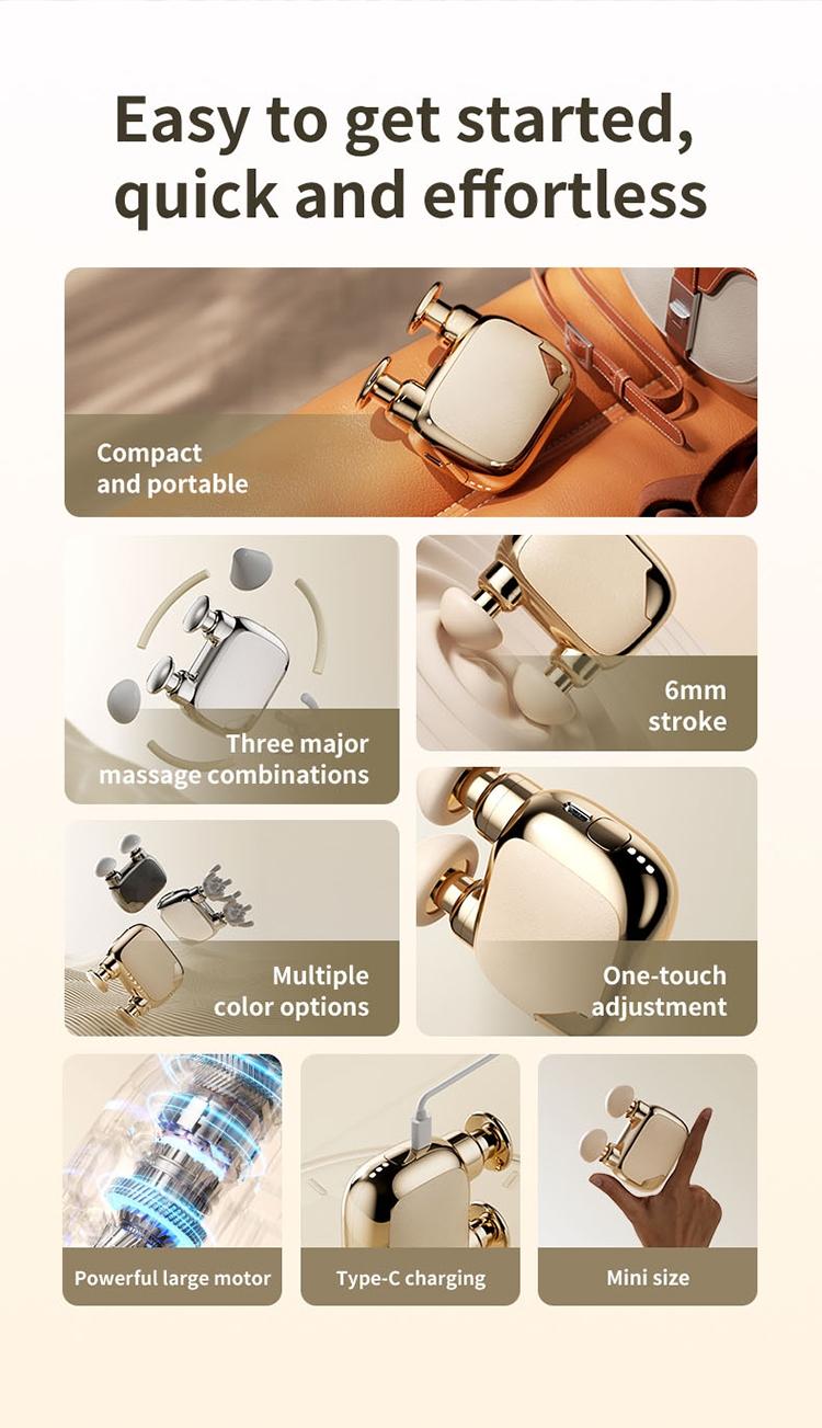 Mini Handheld Massage Gun, Portable Deep Muscle Massager, 3000 Impacts/min, 9mm Depth, USB Charging, Ai Timer, Mother's Day Gift
