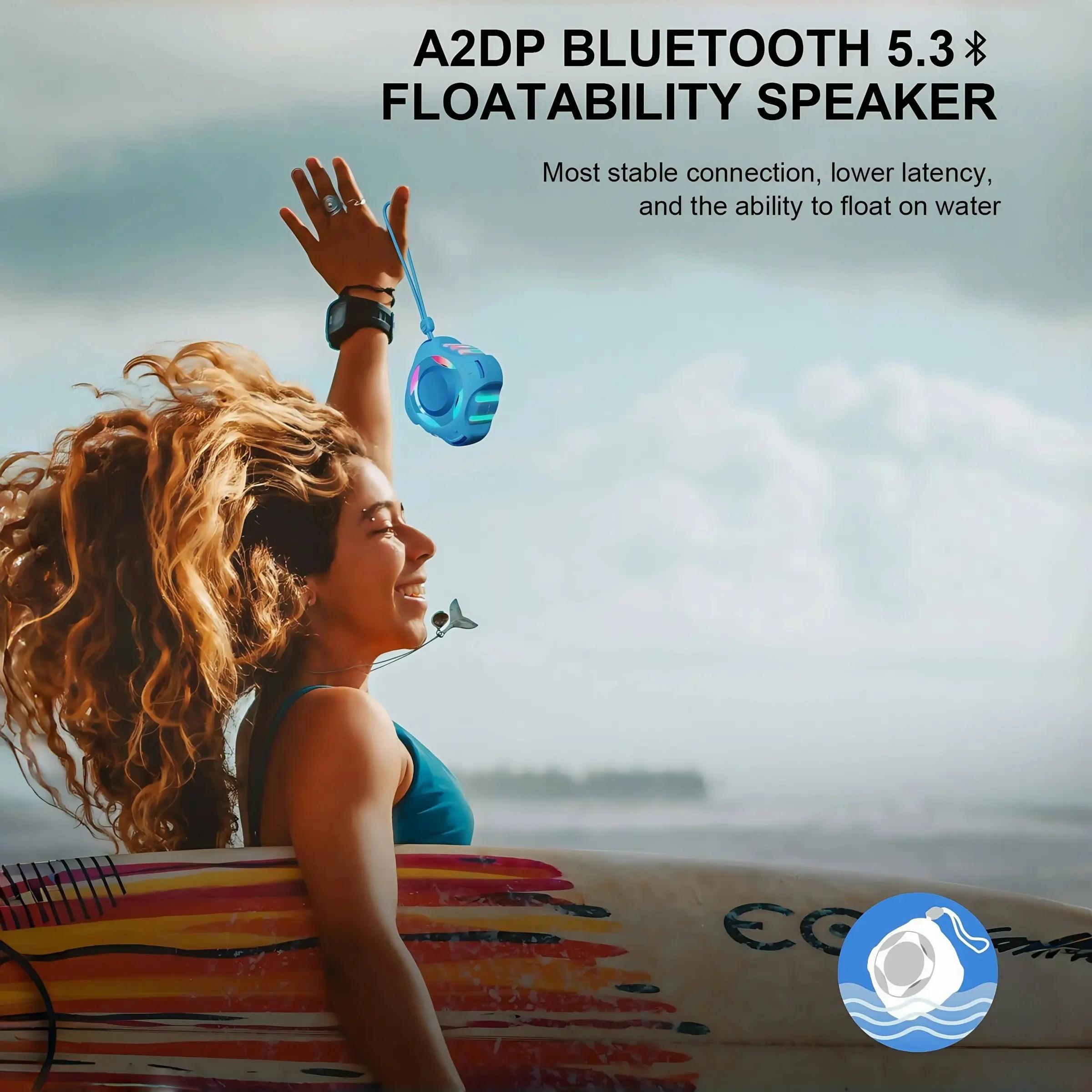 Bluetooth-compatible Waterproof Speaker Ipx7, 2000mah Portable Wireless Speaker with LED Light, HD Sound and Bass, Ideal for Beach, Kayak, Pool, Camping, Gift