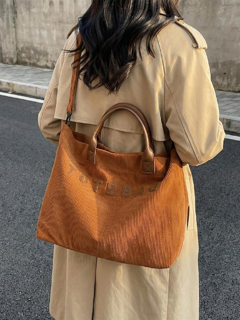 Large Capacity Tote Bag for Women, Casual Letter Decorated Shoulder Crossbody Commuter Handbag, Stylish Everyday Use, Slouchy Tote