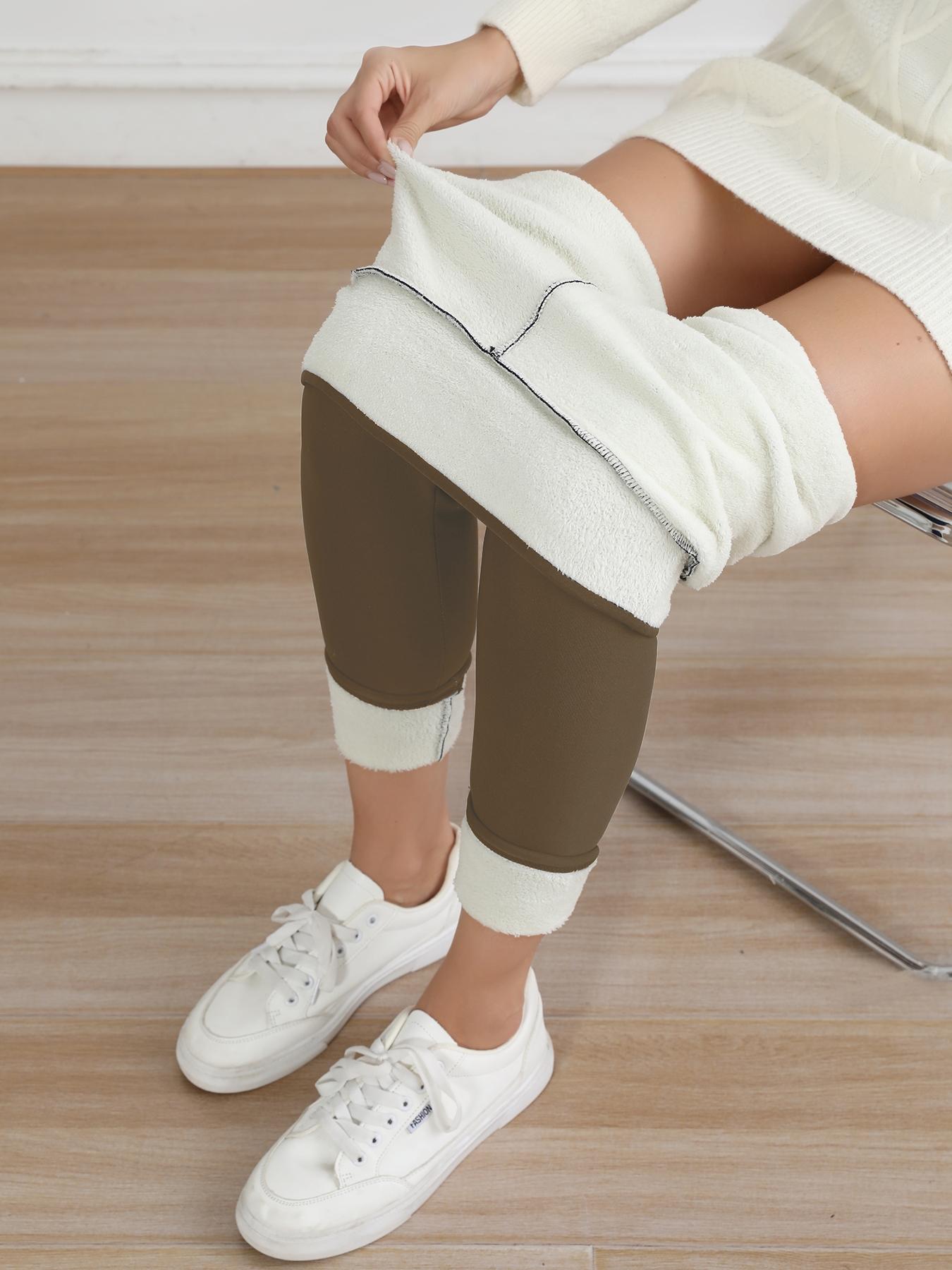 Women's Leggings with Fleece Lining, Solid Sports Leggings, Warm Winter Workout Pants for Fitness Running Outdoor Activities Yoga