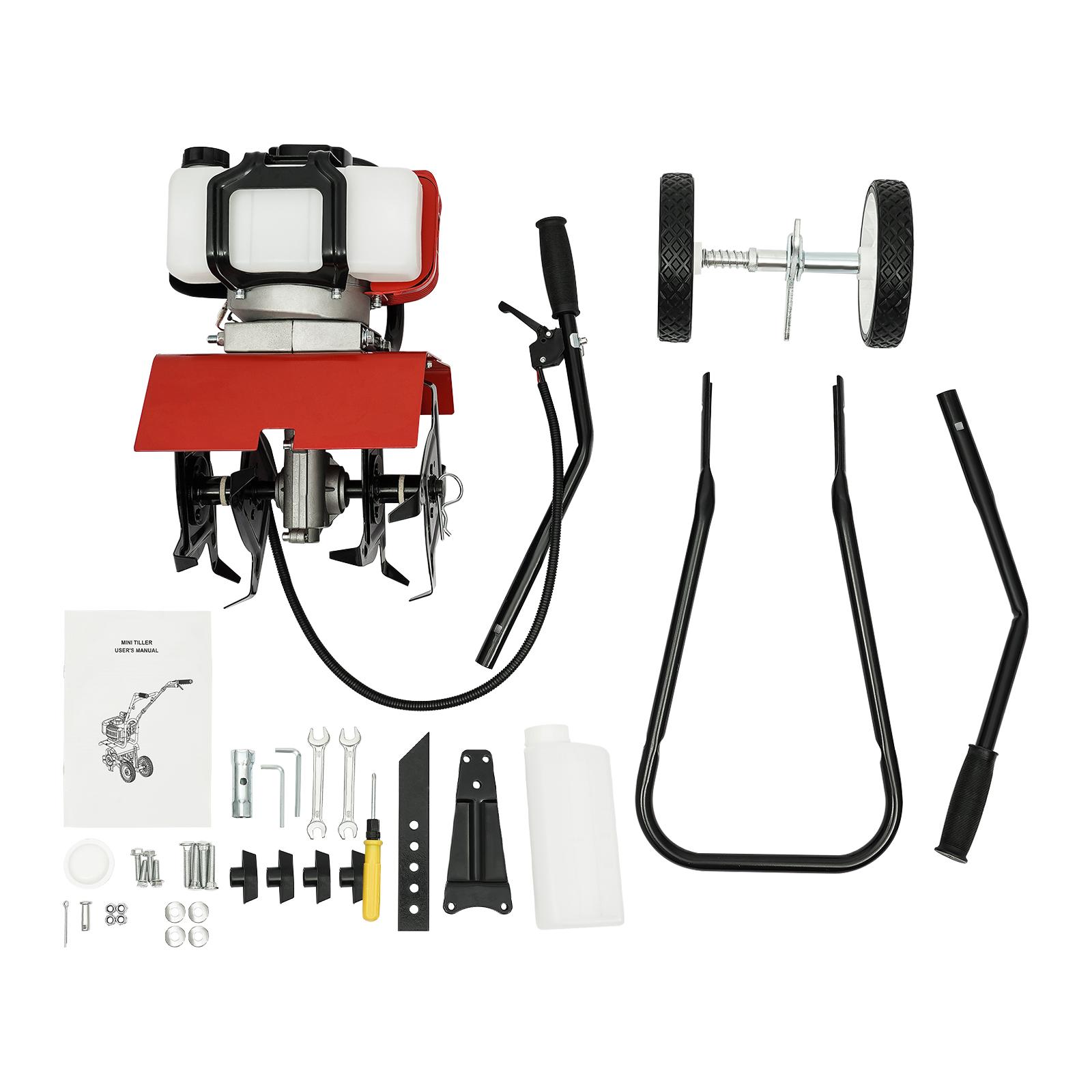 52cc Gas Powered Mini Cultivator 1 9kW 4 Stroke Garden Tiller with Wheels Adjustable Depth 30cm Tilling Width for Farm Garden Greenhouse Orchard Soil Preparation