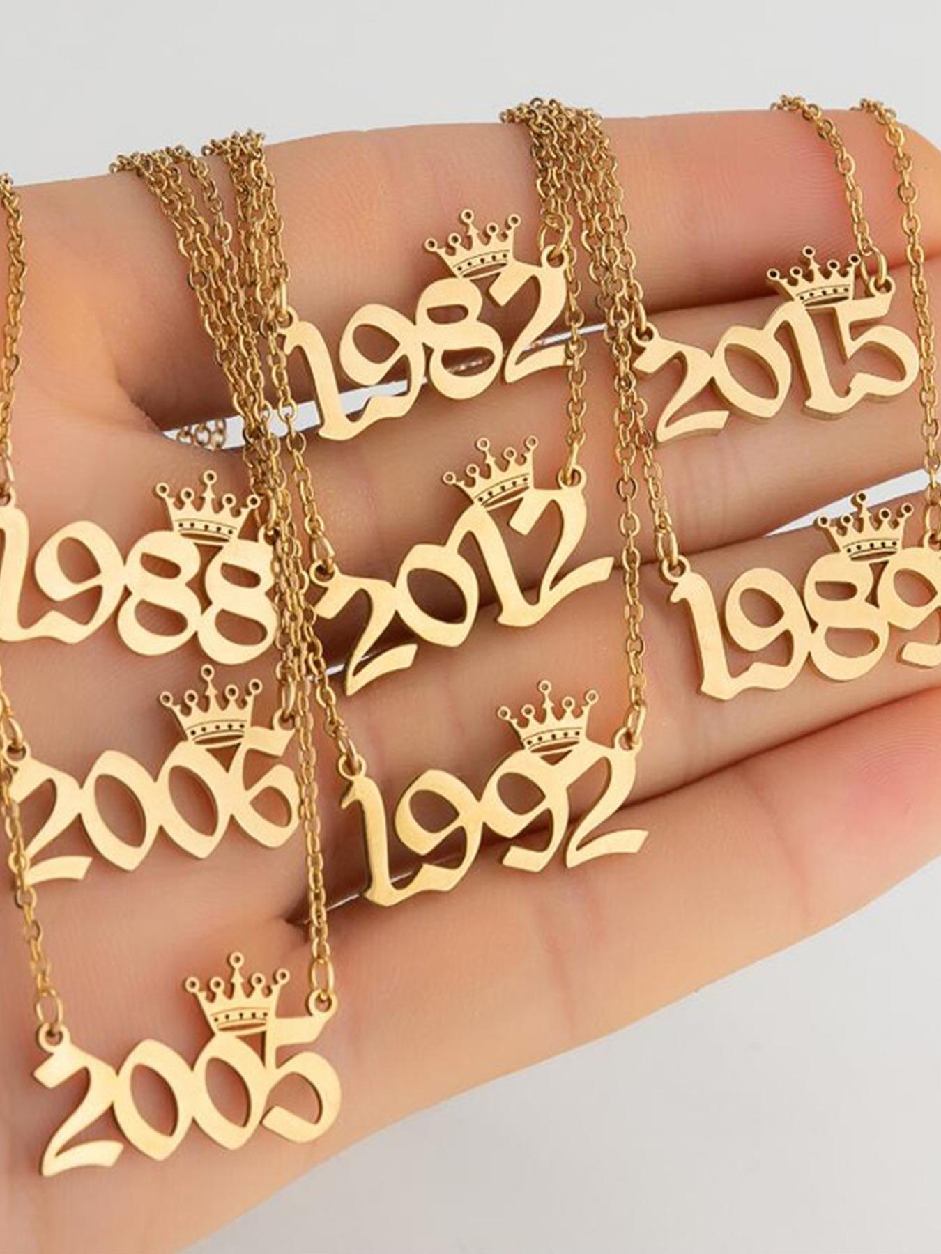 1980-2025 Birth Year Necklace with Crown for Women and Men, Silver Tone Number Pendant Necklace, Personalized Style Year Jewelry for Birthday, Anniversary, Graduation, Y2K Outfit and Meaningful Gift for Friends Family