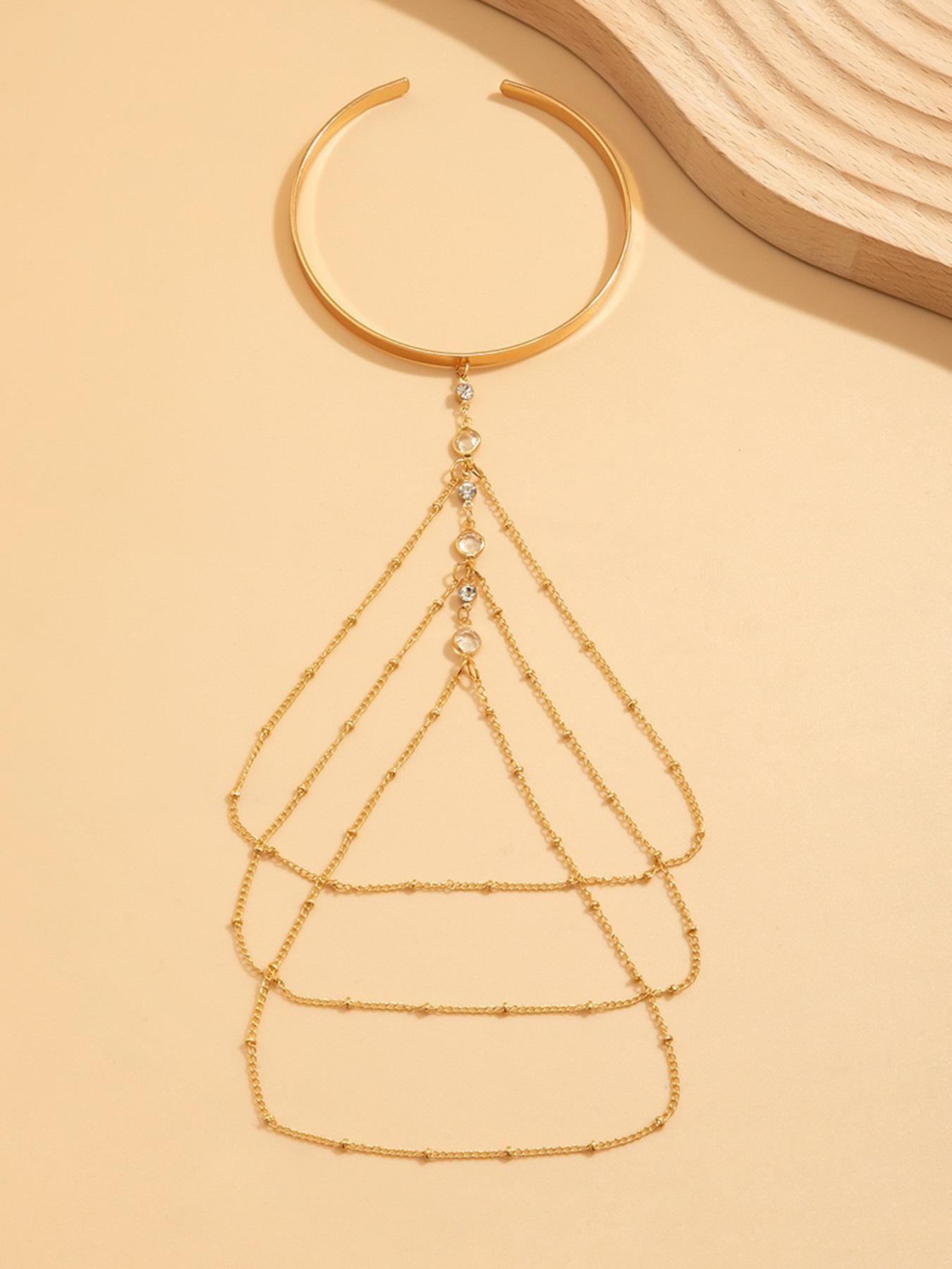 Chic & Sexy Multi-Layer Rhinestone Chain Tassel Upper Arm Bracelet / Armband — Women's Accessory; Simple Crystal Bead Tassel Upper Arm Chain / Bikini Arm Ring — Adjustable Open Rhinestone Bangle for Summer Beachwear